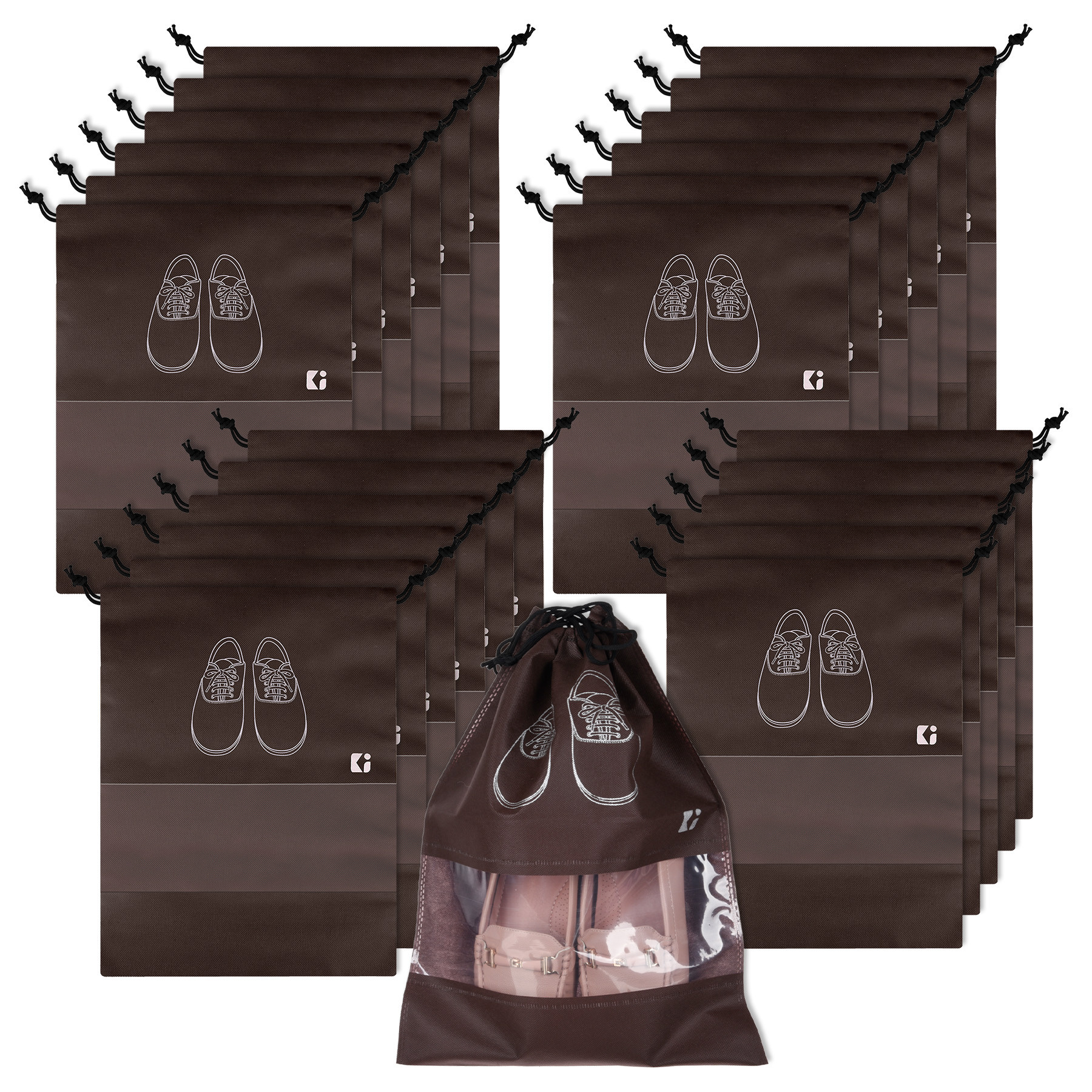 Kuber Industries Shoe Bags | Shoe Bags for Travel | Non-Woven Shoe Storage Bags | Storage Organizers Set | Shoe Cover with Transparent Window | Shoe Dori Cover | Coffee