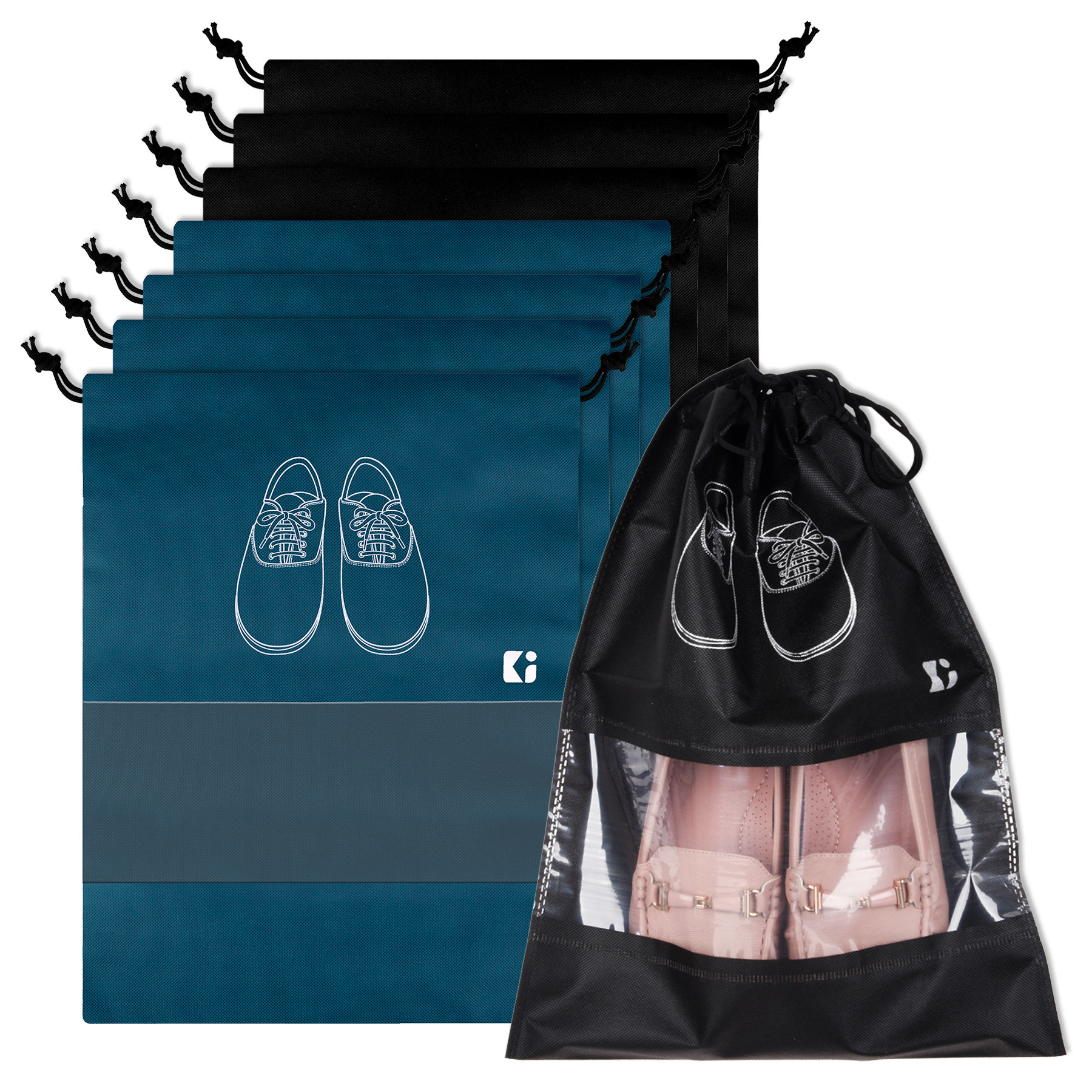 Kuber Industries Shoe Bags | Shoe Bags for Travel | Non-Woven Shoe Storage Bags | Storage Organizers Set | Shoe Cover with Transparent Window | Shoe Dori Cover | Navy Blue & Black