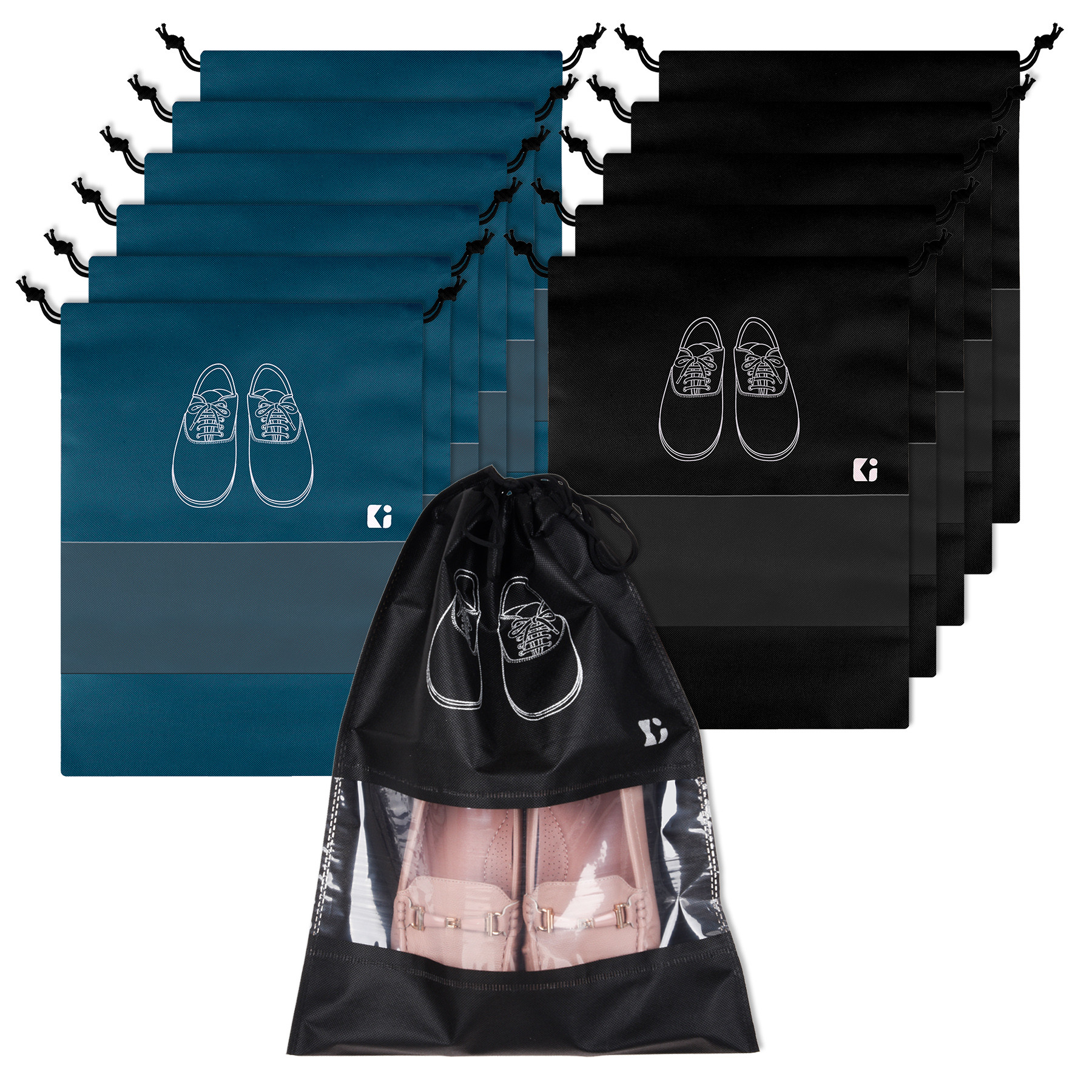 Kuber Industries Shoe Bags | Shoe Bags for Travel | Non-Woven Shoe Storage Bags | Storage Organizers Set | Shoe Cover with Transparent Window | Shoe Dori Cover | Navy Blue & Black