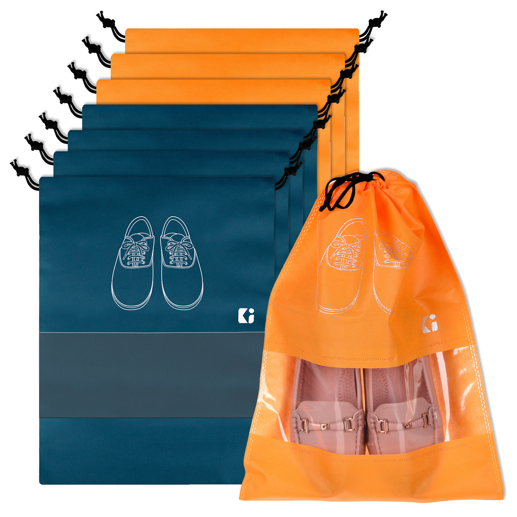Kuber Industries Shoe Bags | Shoe Bags for Travel | Non-Woven Shoe Storage Bags | Storage Organizers Set | Shoe Cover with Transparent Window | Shoe Dori Cover | Navy Blue & Orange