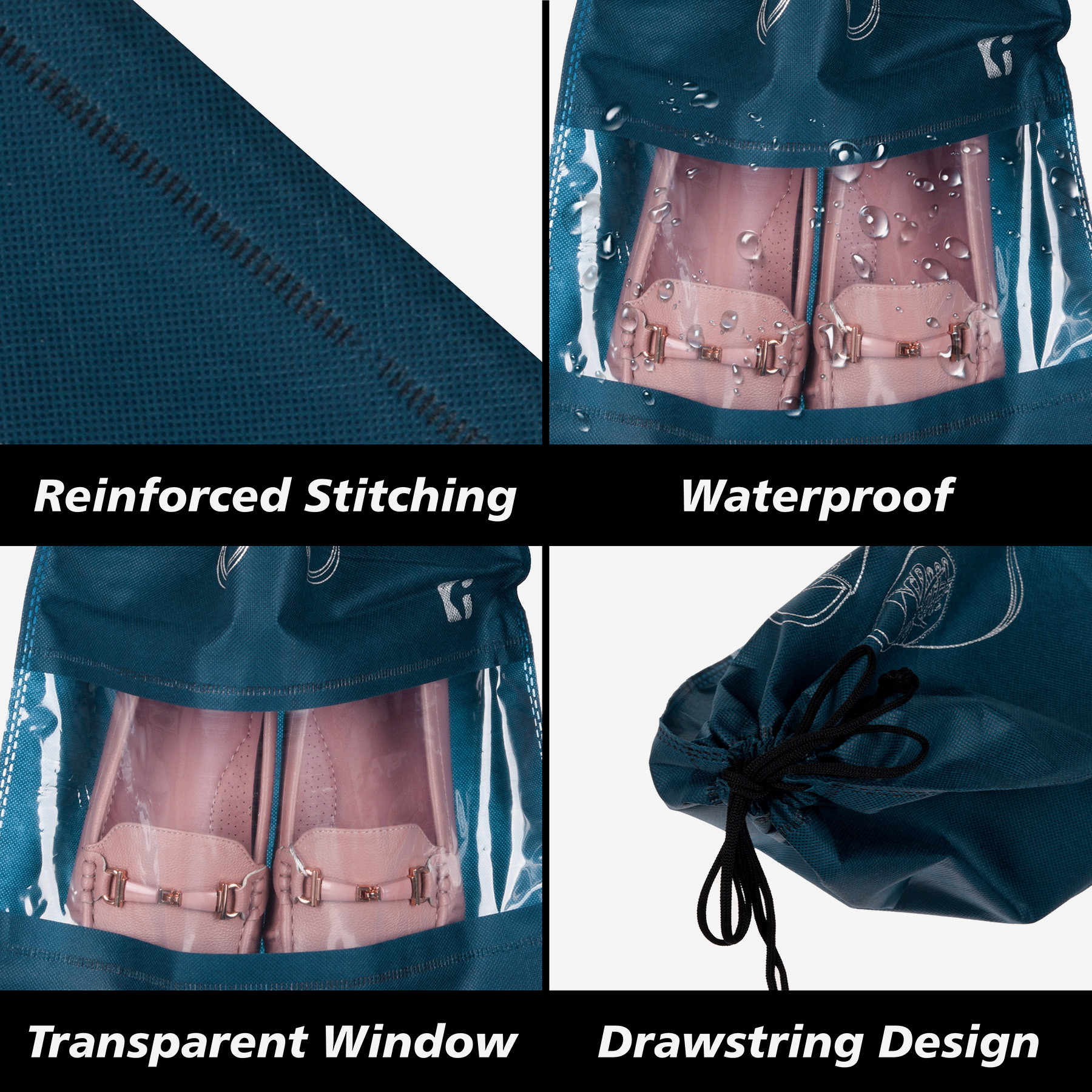 Kuber Industries Shoe Bags | Shoe Bags for Travel | Non-Woven Shoe Storage Bags | Storage Organizers Set | Shoe Cover with Transparent Window | Shoe Dori Cover | Navy Blue & Beige