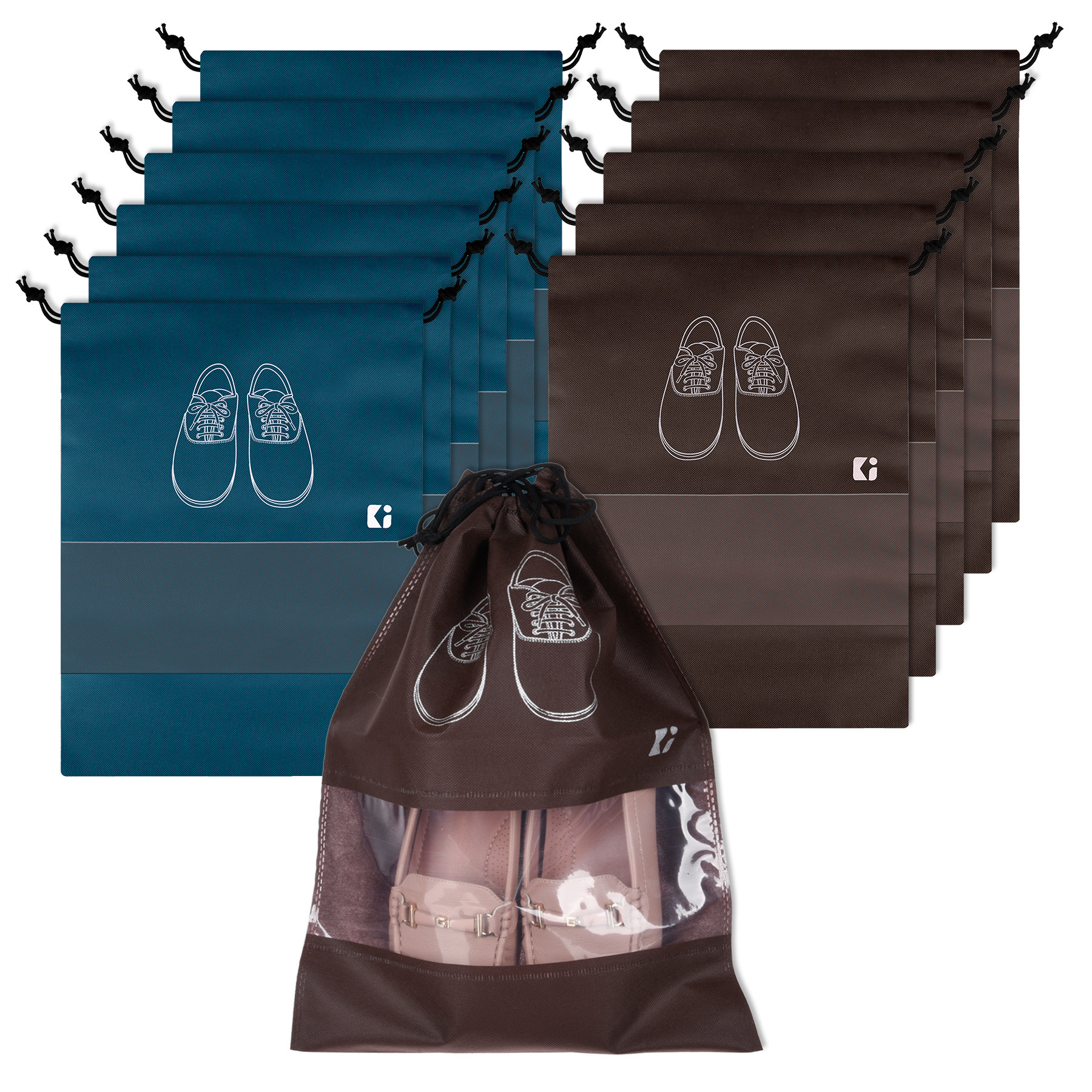 Kuber Industries Shoe Bags | Shoe Bags for Travel | Non-Woven Shoe Storage Bags | Storage Organizers Set | Shoe Cover with Transparent Window | Shoe Dori Cover | Navy Blue & Coffee