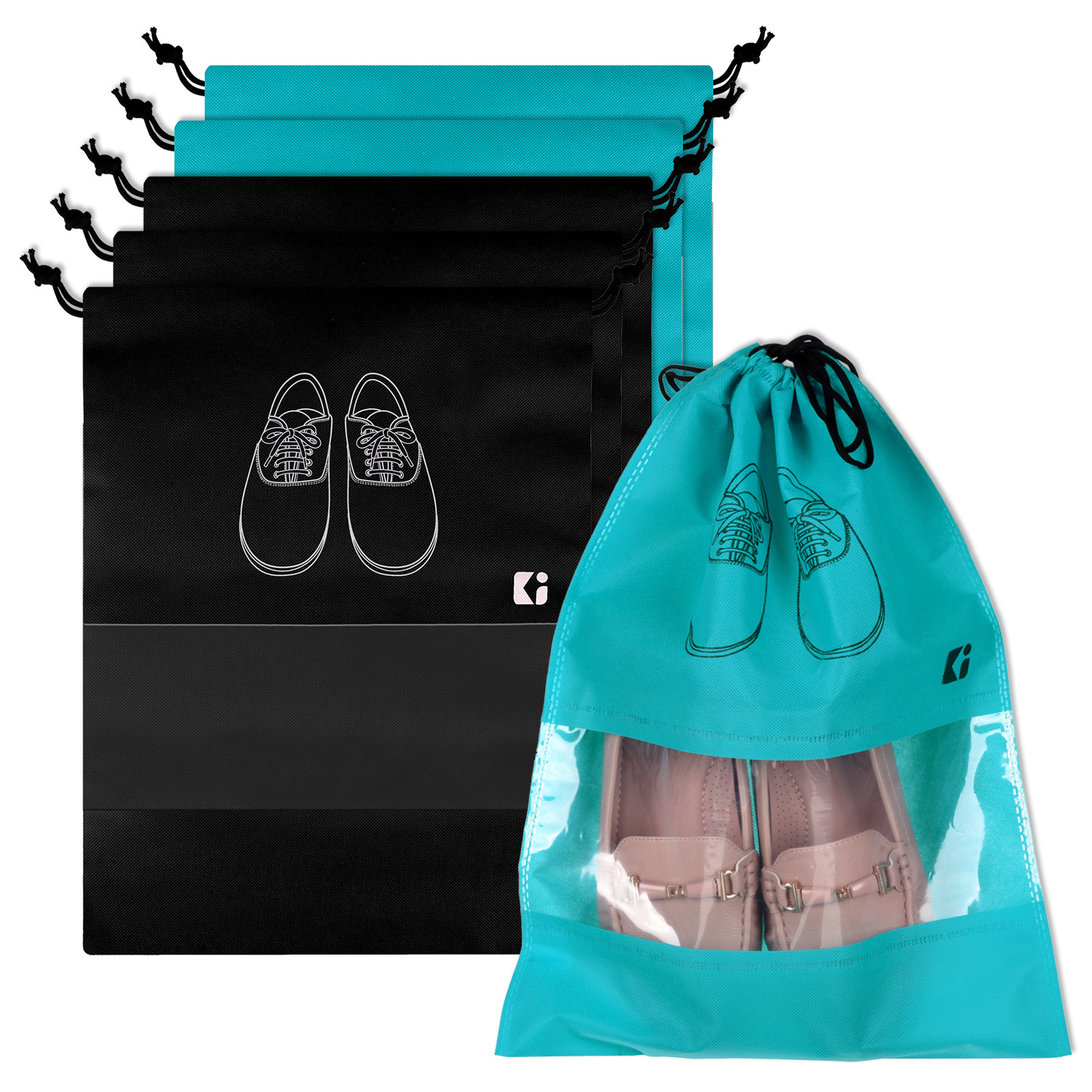Kuber Industries Shoe Bags | Shoe Bags for Travel | Non-Woven Shoe Storage Bags | Storage Organizers Set | Shoe Cover with Transparent Window | Shoe Dori Cover | Black & Green