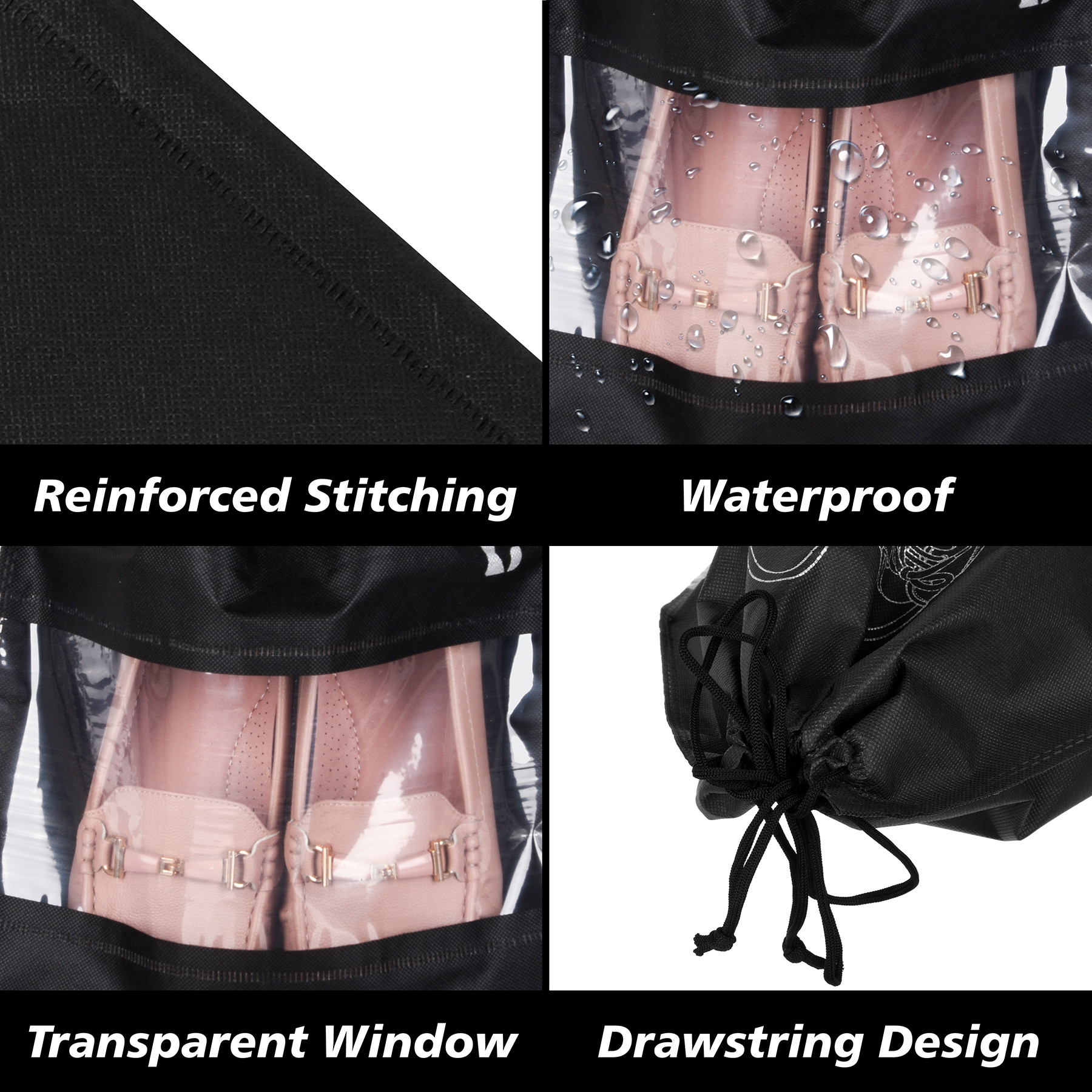 Kuber Industries Shoe Bags | Shoe Bags for Travel | Non-Woven Shoe Storage Bags | Storage Organizers Set | Shoe Cover with Transparent Window | Shoe Dori Cover | Black & Green