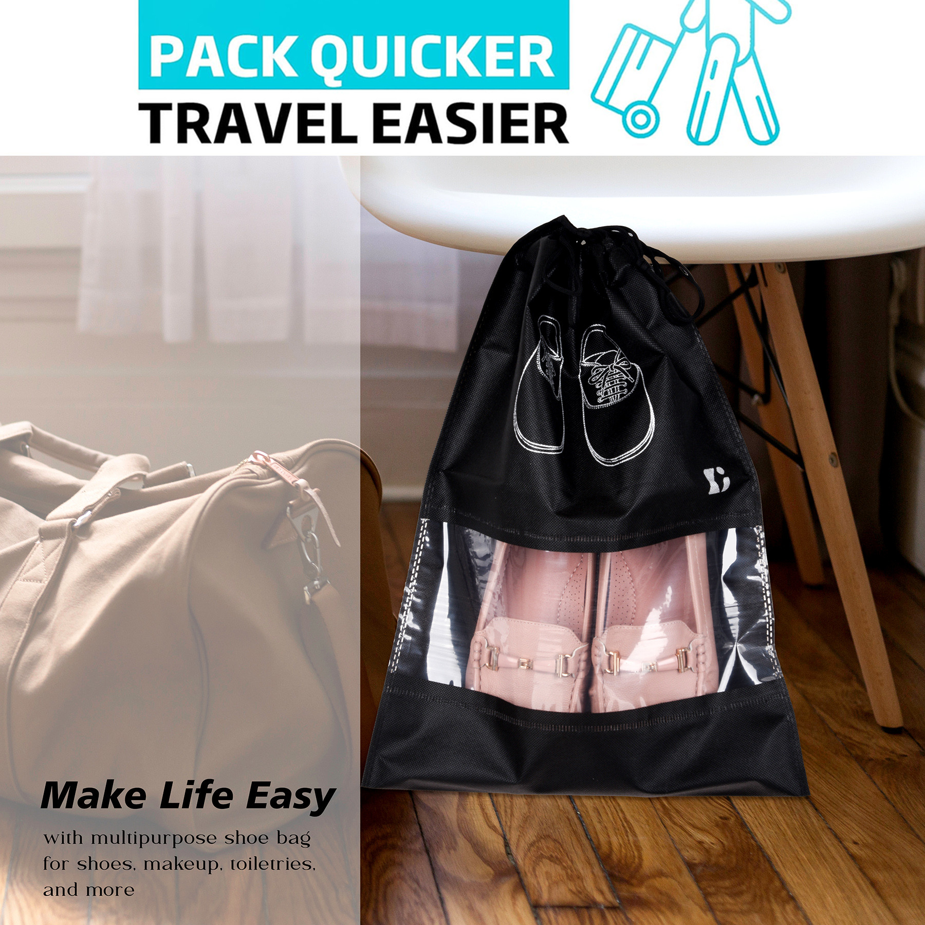 Kuber Industries Shoe Bags | Shoe Bags for Travel | Non-Woven Shoe Storage Bags | Storage Organizers Set | Shoe Cover with Transparent Window | Shoe Dori Cover | Black & Green