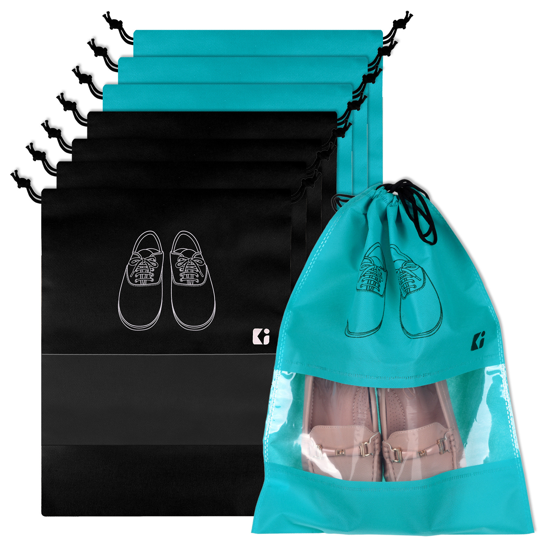 Kuber Industries Shoe Bags | Shoe Bags for Travel | Non-Woven Shoe Storage Bags | Storage Organizers Set | Shoe Cover with Transparent Window | Shoe Dori Cover | Black & Green
