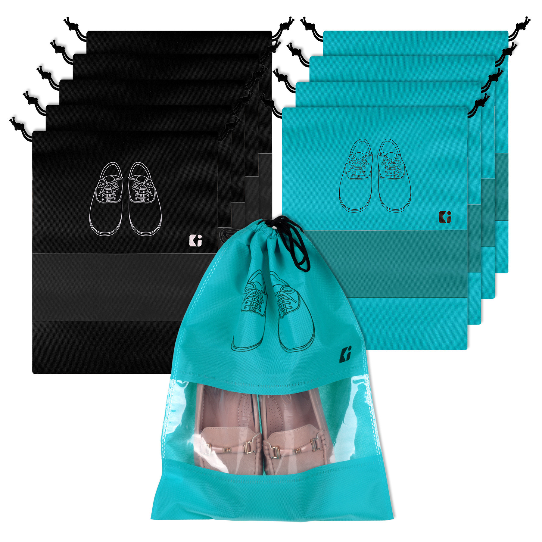 Kuber Industries Shoe Bags | Shoe Bags for Travel | Non-Woven Shoe Storage Bags | Storage Organizers Set | Shoe Cover with Transparent Window | Shoe Dori Cover | Black & Green