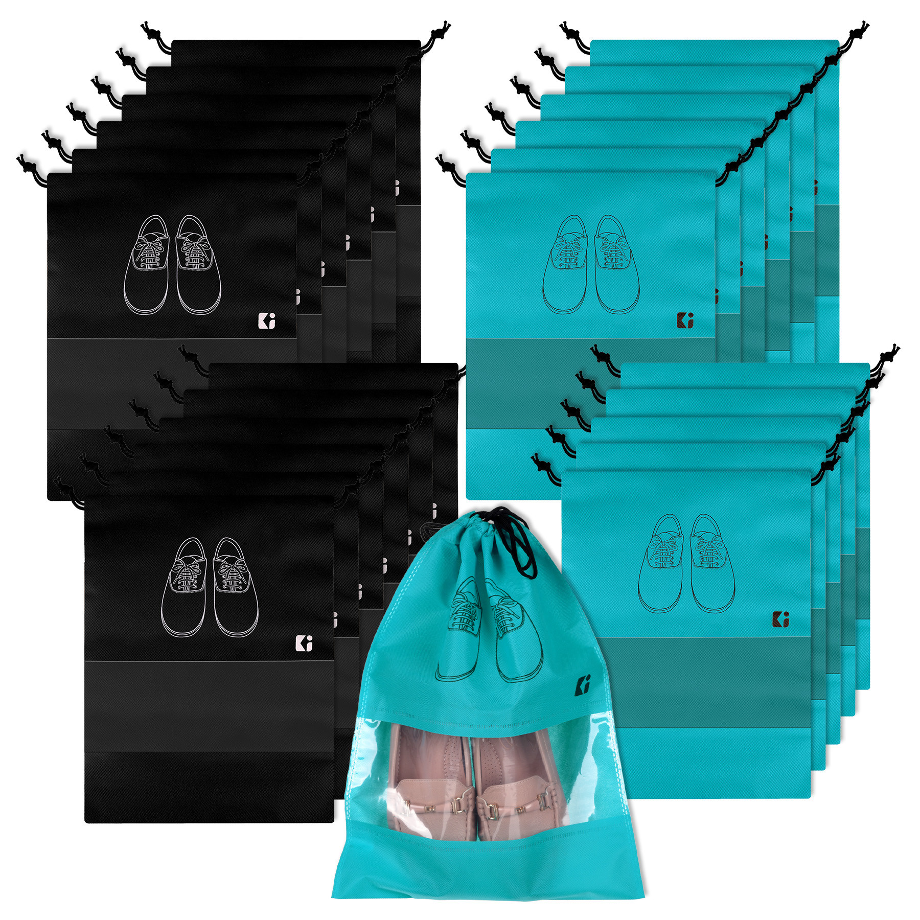 Kuber Industries Shoe Bags | Shoe Bags for Travel | Non-Woven Shoe Storage Bags | Storage Organizers Set | Shoe Cover with Transparent Window | Shoe Dori Cover | Black & Green
