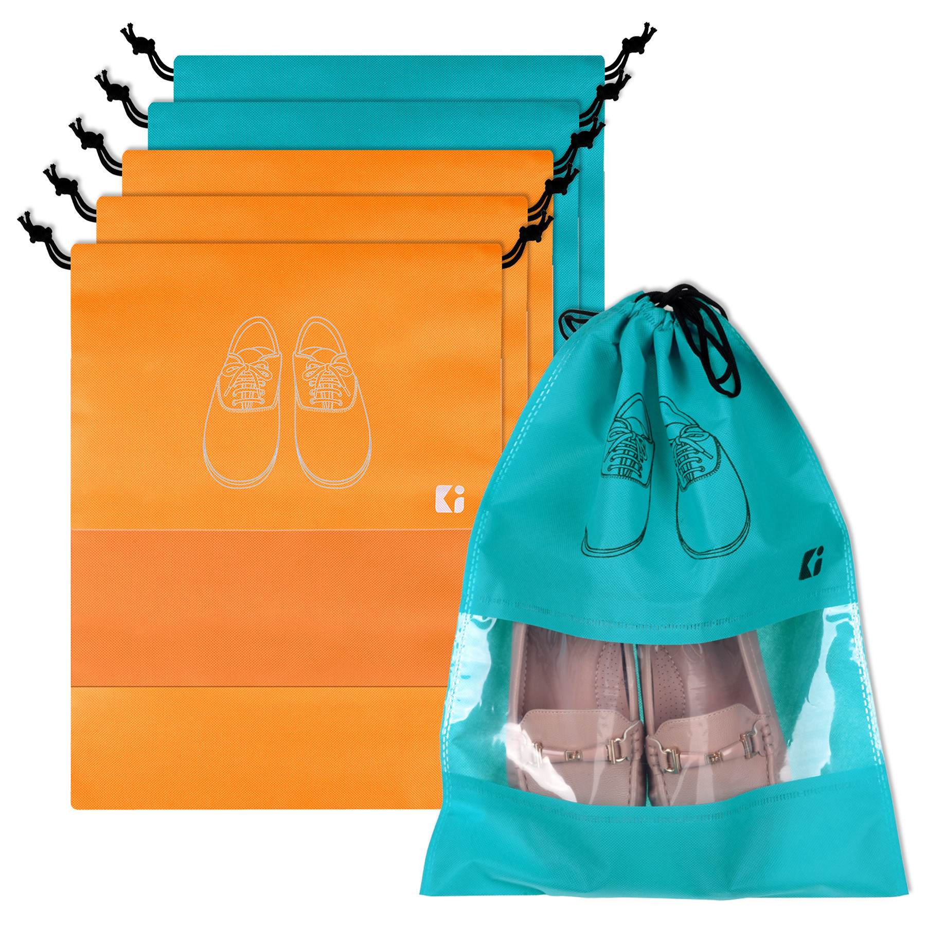 Kuber Industries Shoe Bags | Shoe Bags for Travel | Non-Woven Shoe Storage Bags | Storage Organizers Set | Shoe Cover with Transparent Window | Shoe Dori Cover | Orange & Green