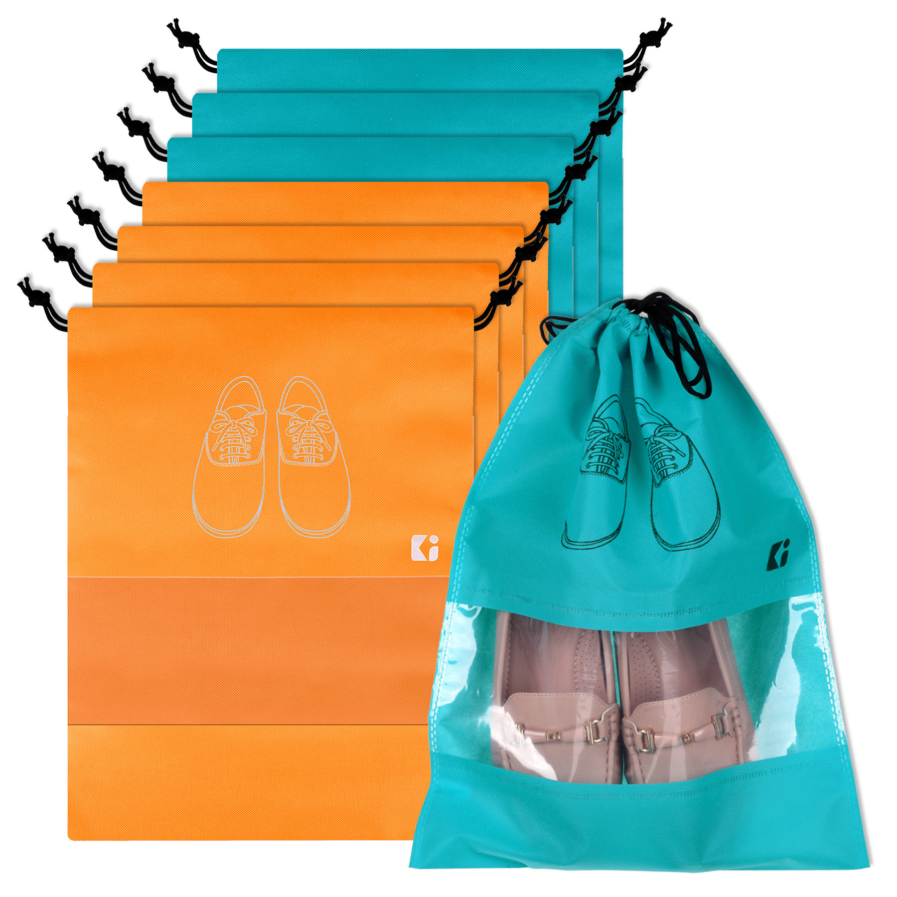 Kuber Industries Shoe Bags | Shoe Bags for Travel | Non-Woven Shoe Storage Bags | Storage Organizers Set | Shoe Cover with Transparent Window | Shoe Dori Cover | Orange & Green