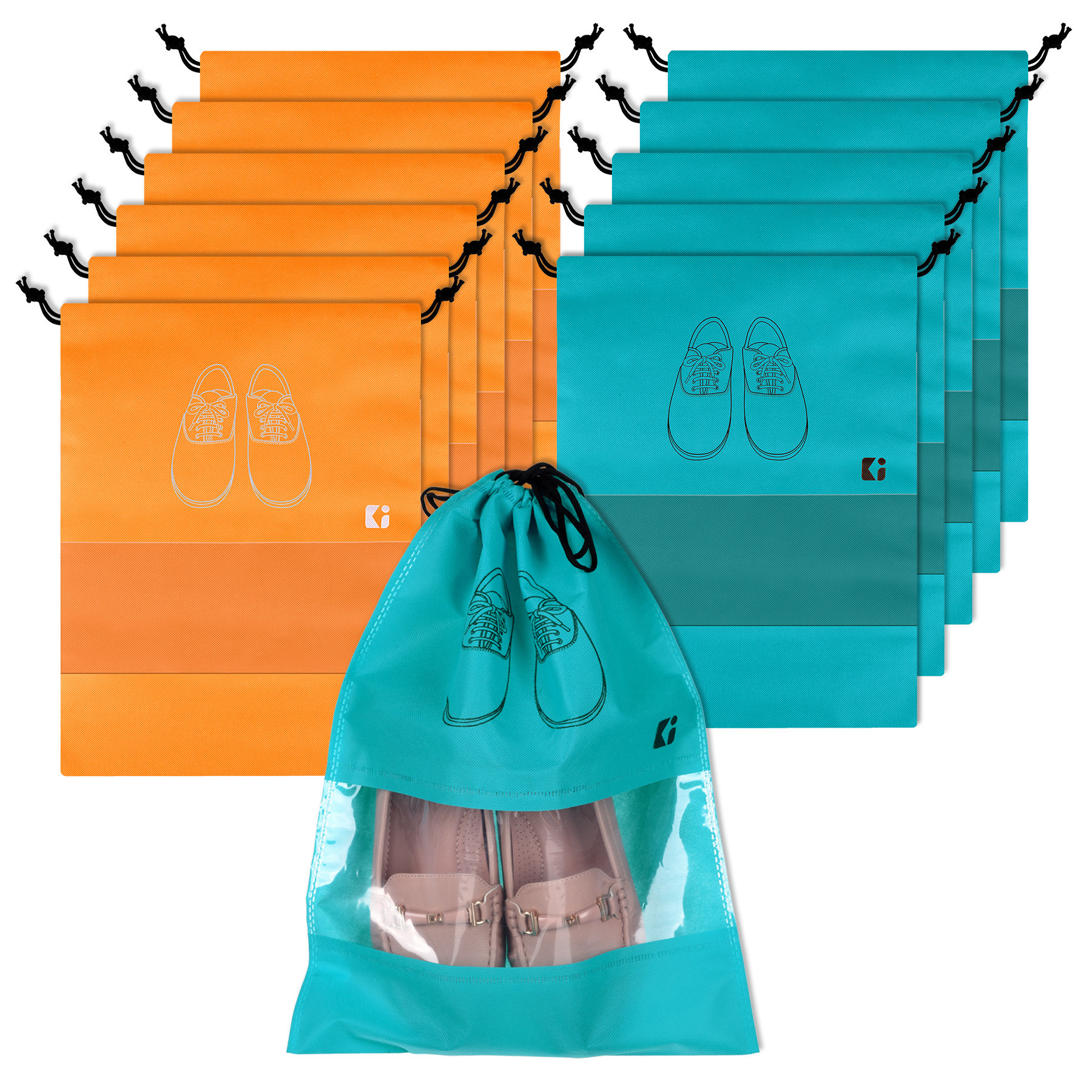 Kuber Industries Shoe Bags | Shoe Bags for Travel | Non-Woven Shoe Storage Bags | Storage Organizers Set | Shoe Cover with Transparent Window | Shoe Dori Cover | Orange & Green