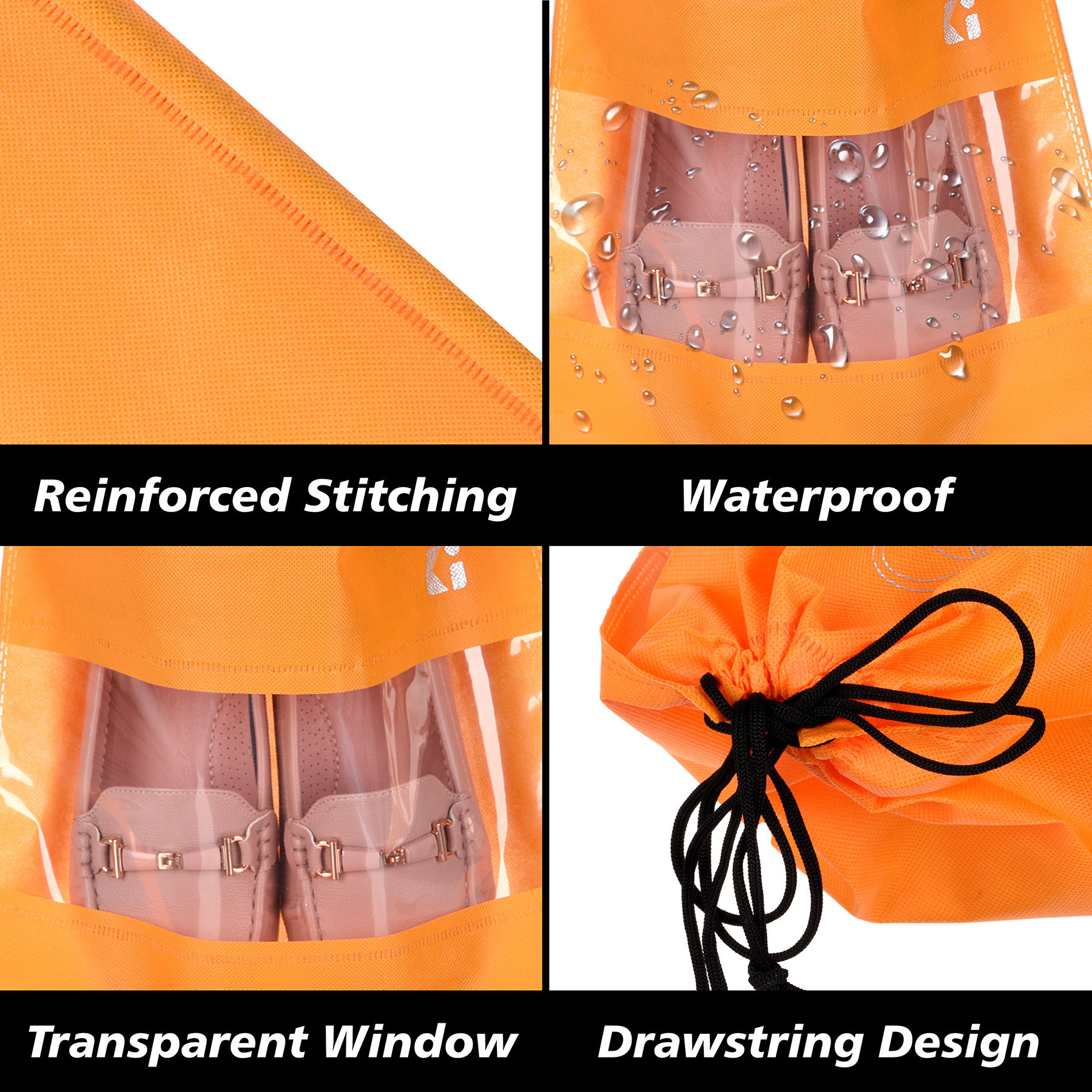 Kuber Industries Shoe Bags | Shoe Bags for Travel | Non-Woven Shoe Storage Bags | Storage Organizers Set | Shoe Cover with Transparent Window | Shoe Dori Cover | Orange & Beige
