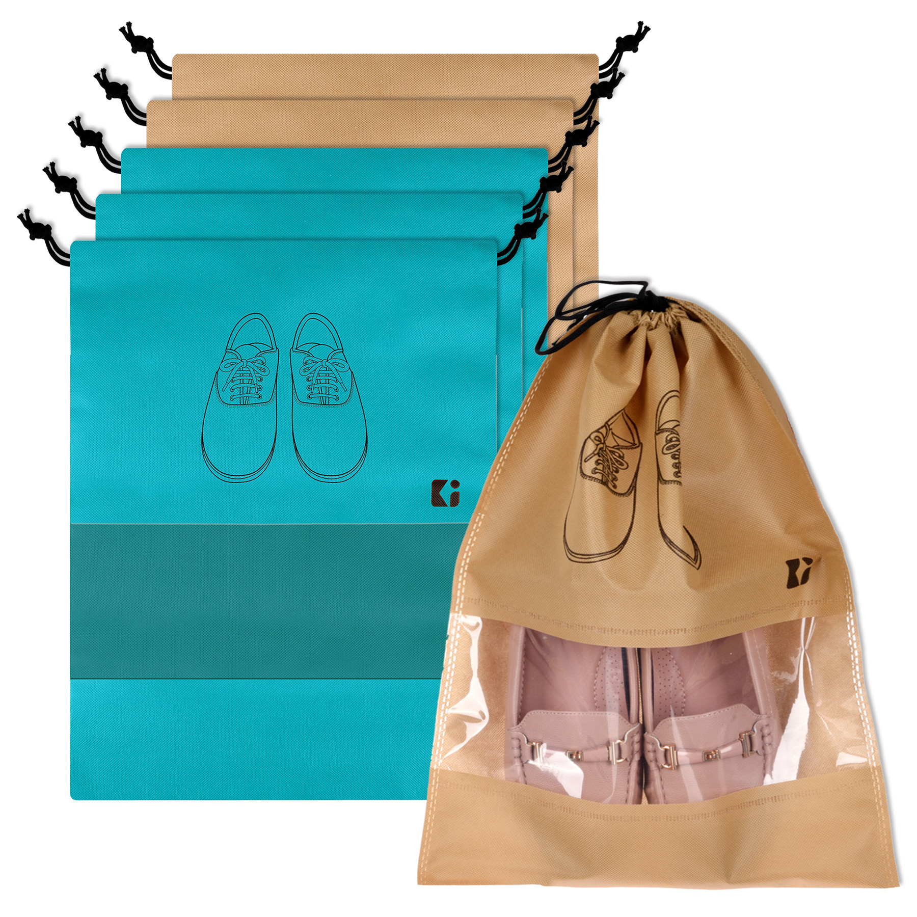 Kuber Industries Shoe Bags | Shoe Bags for Travel | Non-Woven Shoe Storage Bags | Storage Organizers Set | Shoe Cover with Transparent Window | Shoe Dori Cover | Green & Beige