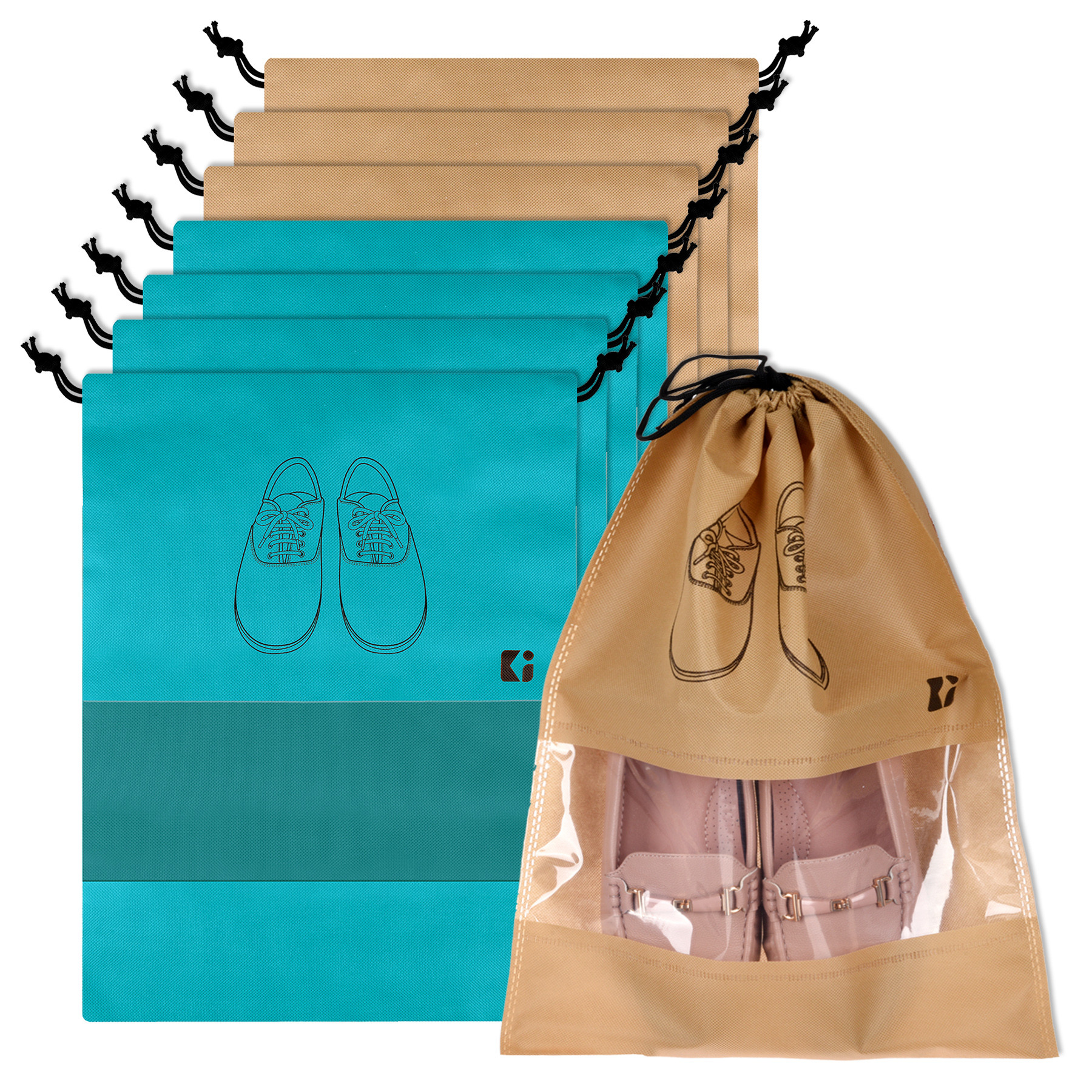 Kuber Industries Shoe Bags | Shoe Bags for Travel | Non-Woven Shoe Storage Bags | Storage Organizers Set | Shoe Cover with Transparent Window | Shoe Dori Cover | Green & Beige