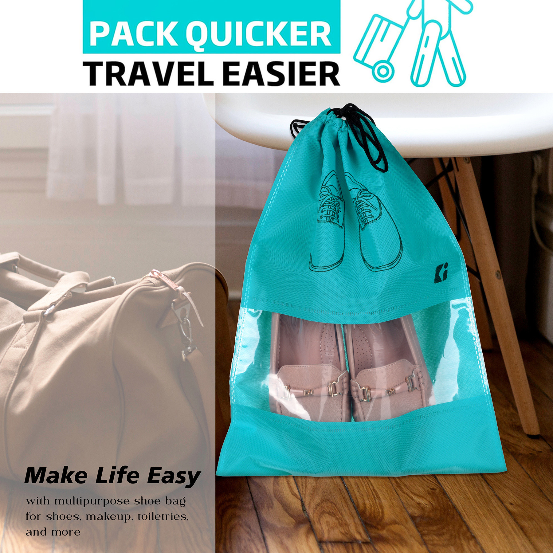 Kuber Industries Shoe Bags | Shoe Bags for Travel | Non-Woven Shoe Storage Bags | Storage Organizers Set | Shoe Cover with Transparent Window | Shoe Dori Cover | Green & Coffee