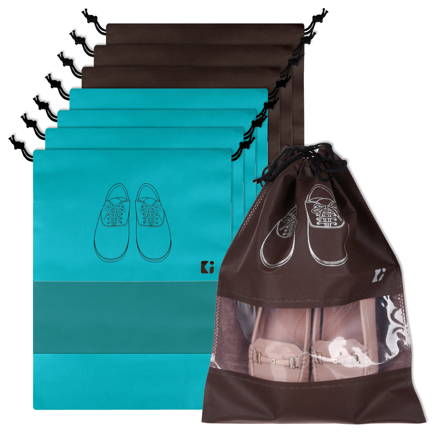 Kuber Industries Shoe Bags | Shoe Bags for Travel | Non-Woven Shoe Storage Bags | Storage Organizers Set | Shoe Cover with Transparent Window | Shoe Dori Cover | Green & Coffee