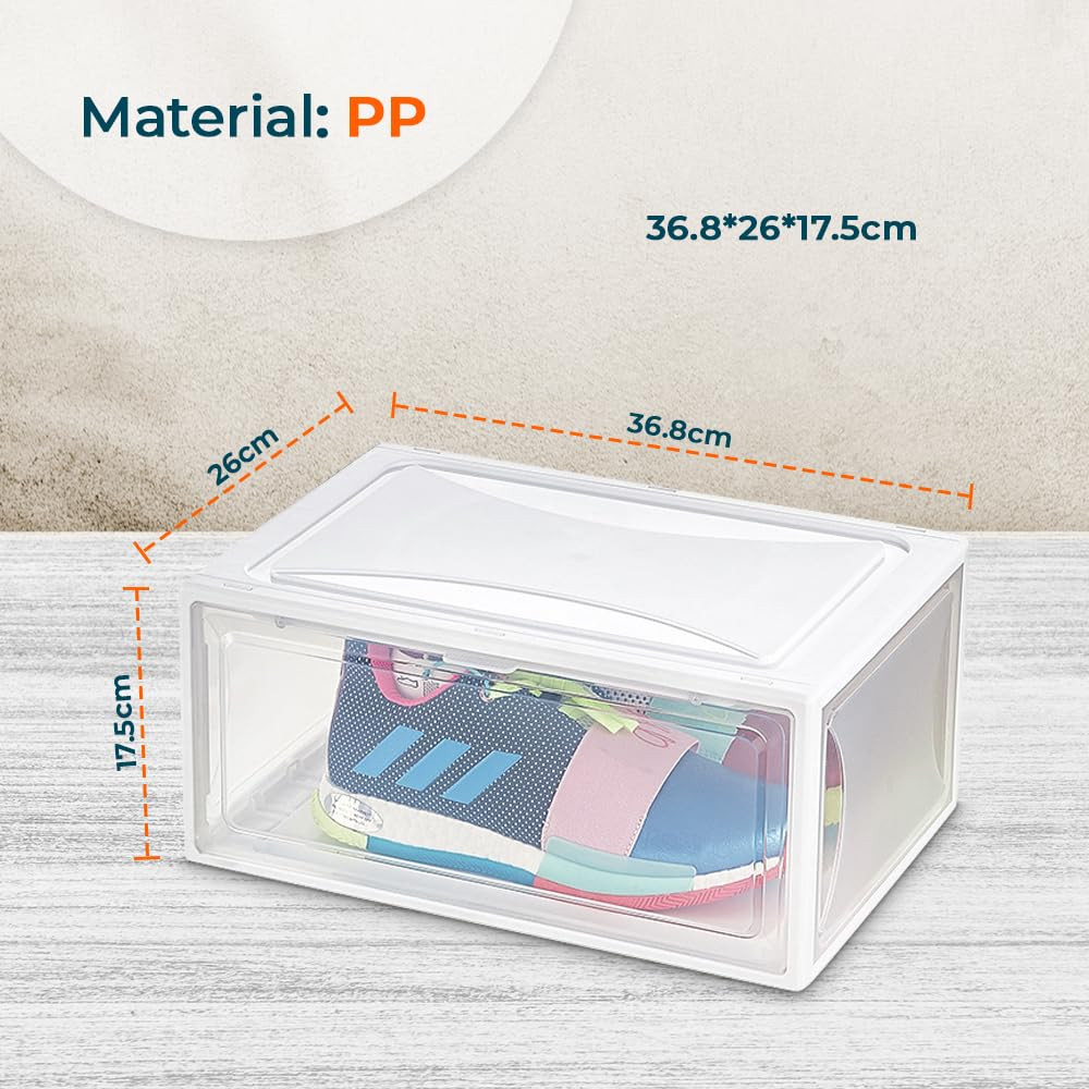 Kuber Industries Shoe Box for Storage|Multi-Purpose Plastic Shoe Rack|Installation Free Shoe Organizer|White