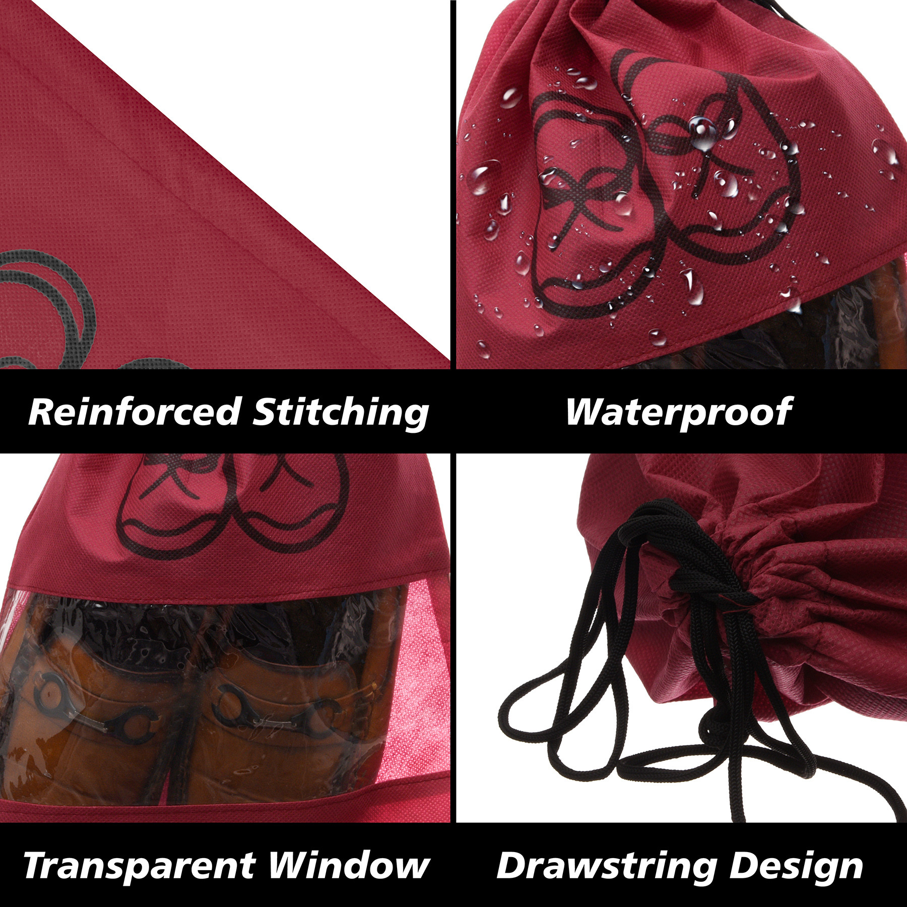 Kuber Industries Shoe Cover  Travel Shoe Storage Bags  Non-Woven Storage Bag  Shoe Cover with Drawstring  Shoe Organizer with Clear window  Plain  Pack of 6  Maroon
