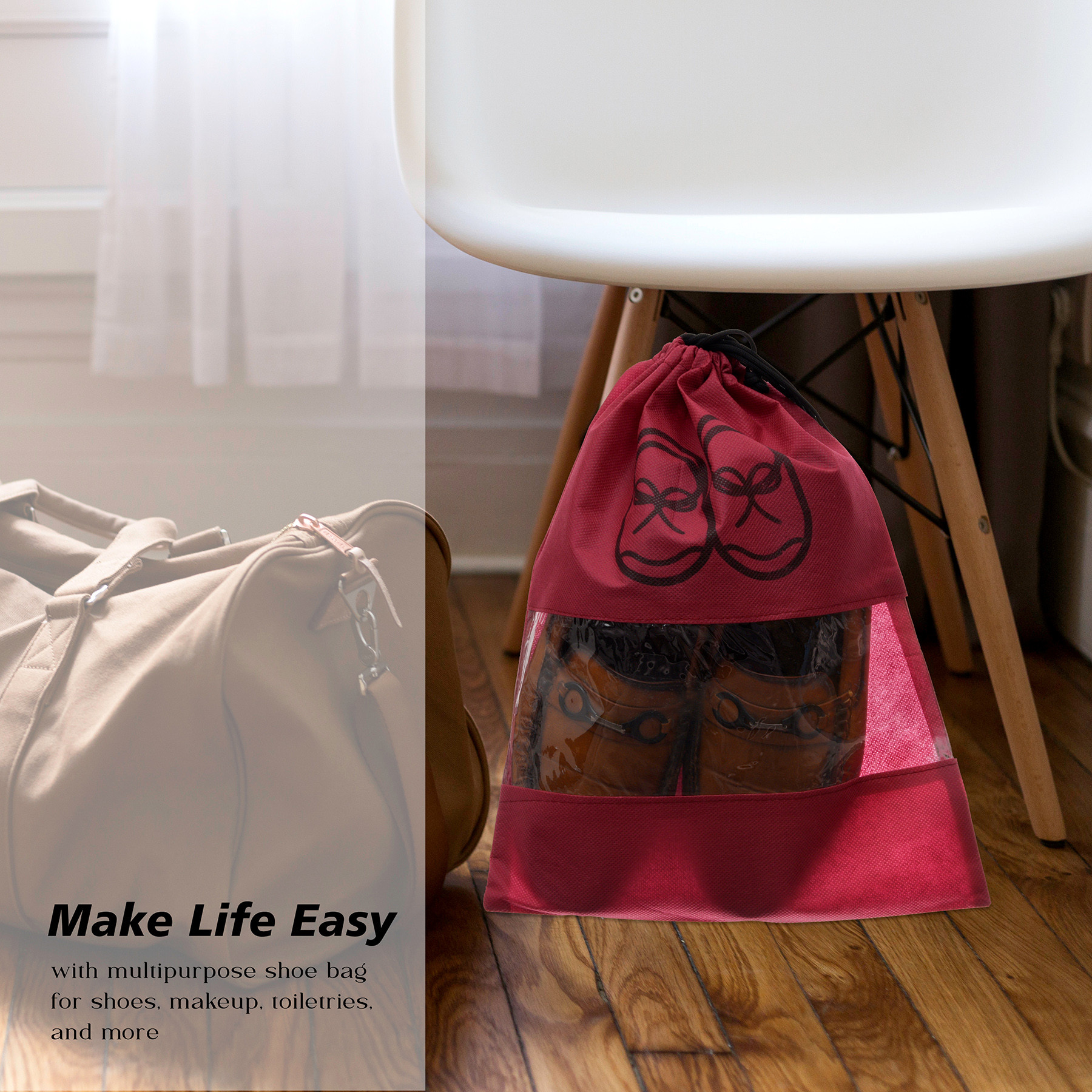 Kuber Industries Shoe Cover  Travel Shoe Storage Bags  Non-Woven Storage Bag  Shoe Cover with Drawstring  Shoe Organizer with Clear window  Plain  Pack of 6  Maroon