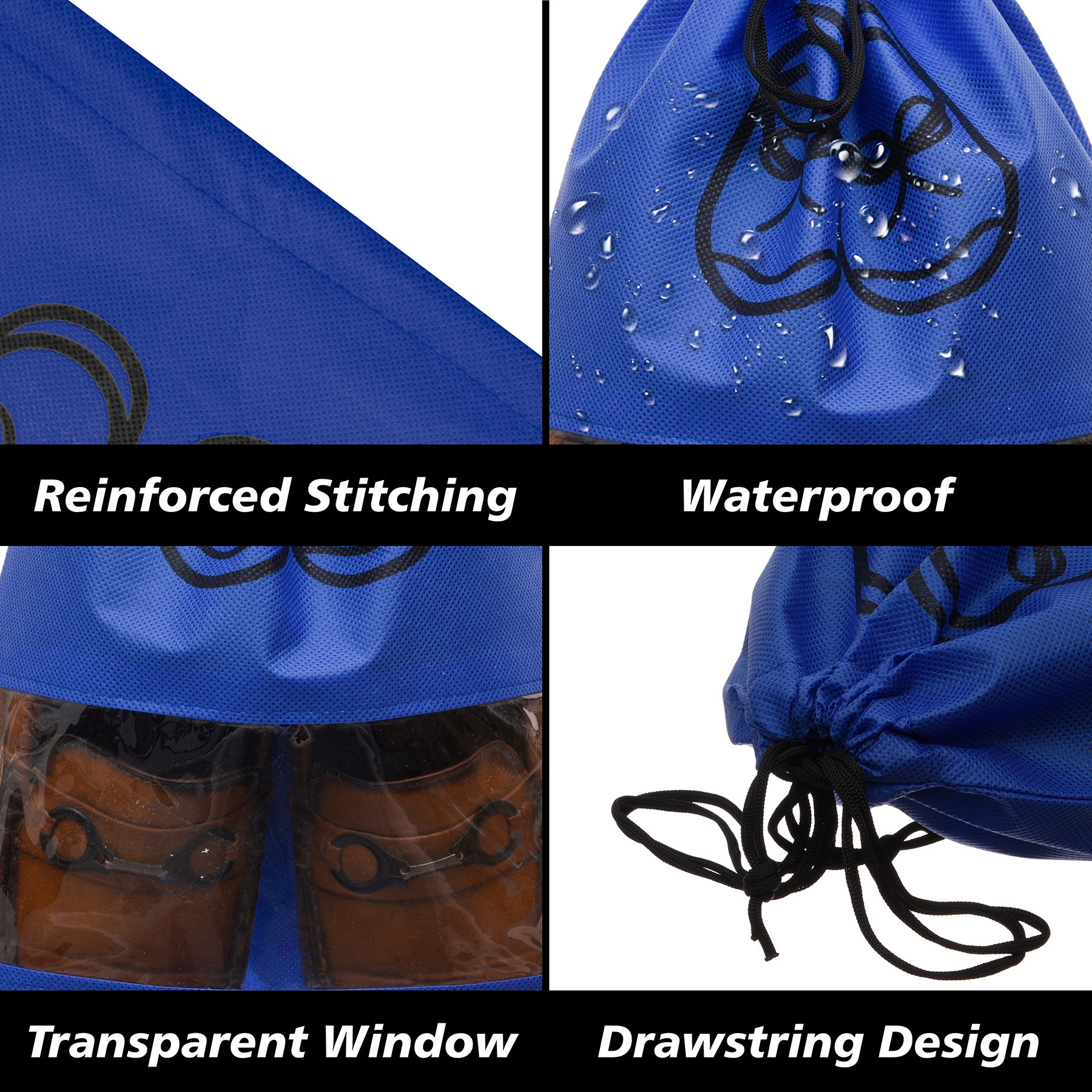 Kuber Industries Shoe Cover  Travel Shoe Storage Bags  Non-Woven Storage Bag  Shoe Cover with Drawstring  Shoe Organizer with Clear window  Plain  Pack of 6  Blue