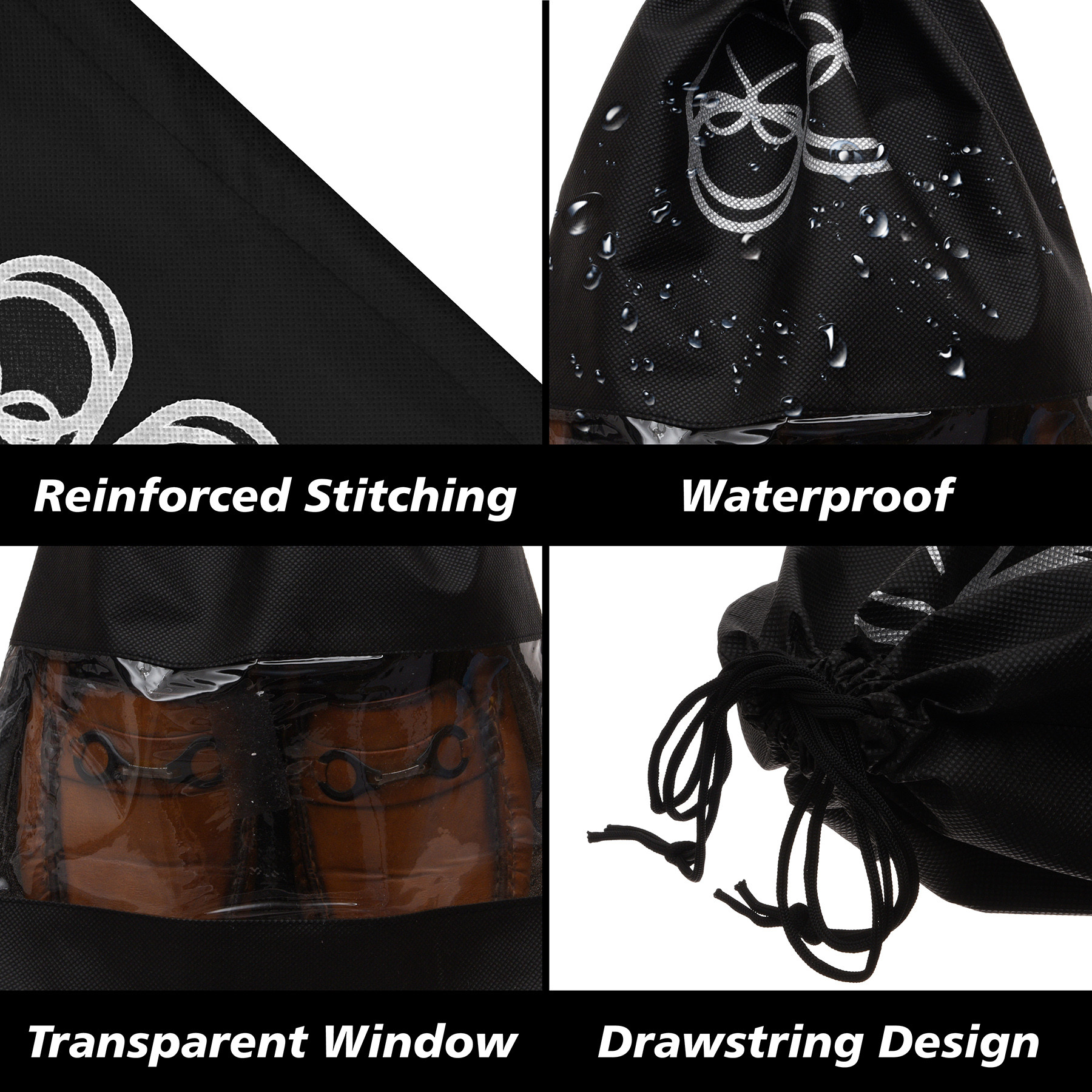 Kuber Industries Shoe Cover  Travel Shoe Storage Bags  Non-Woven Storage Bag  Shoe Cover with Drawstring  Shoe Organizer with Clear window  Plain  Pack of 6  Black