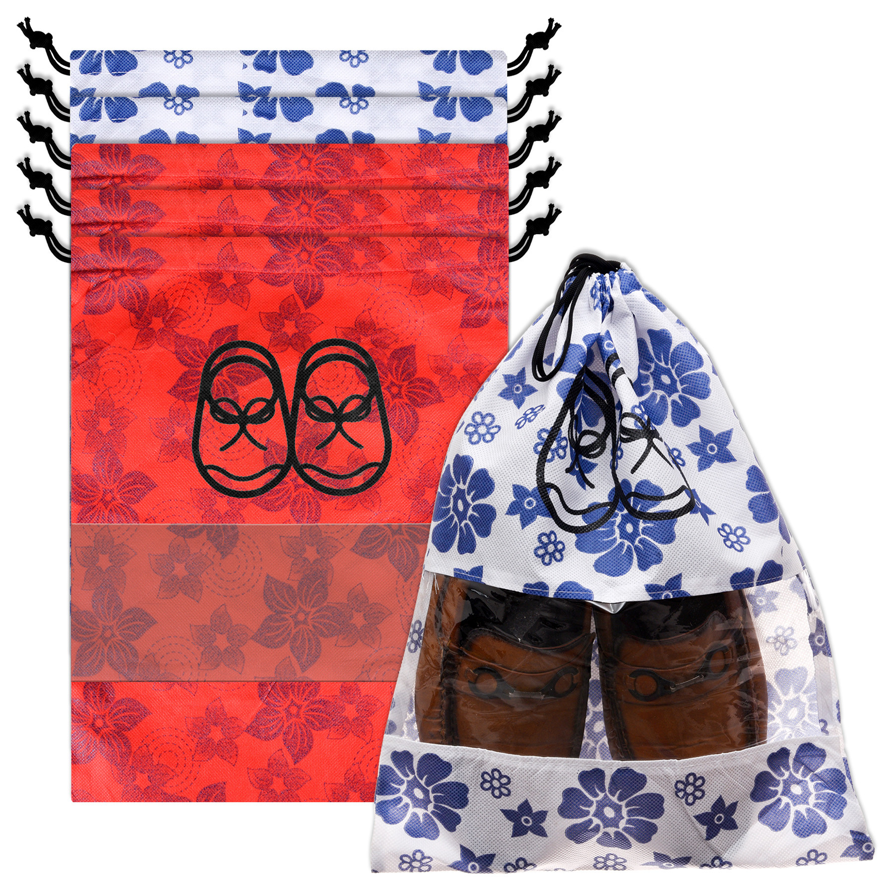 Kuber Industries Shoe Cover | Travel Shoe Storage Bags | Non-Woven Storage Bag | Shoe Cover with Drawstring | Shoe Organizer with Clear window |Multi
