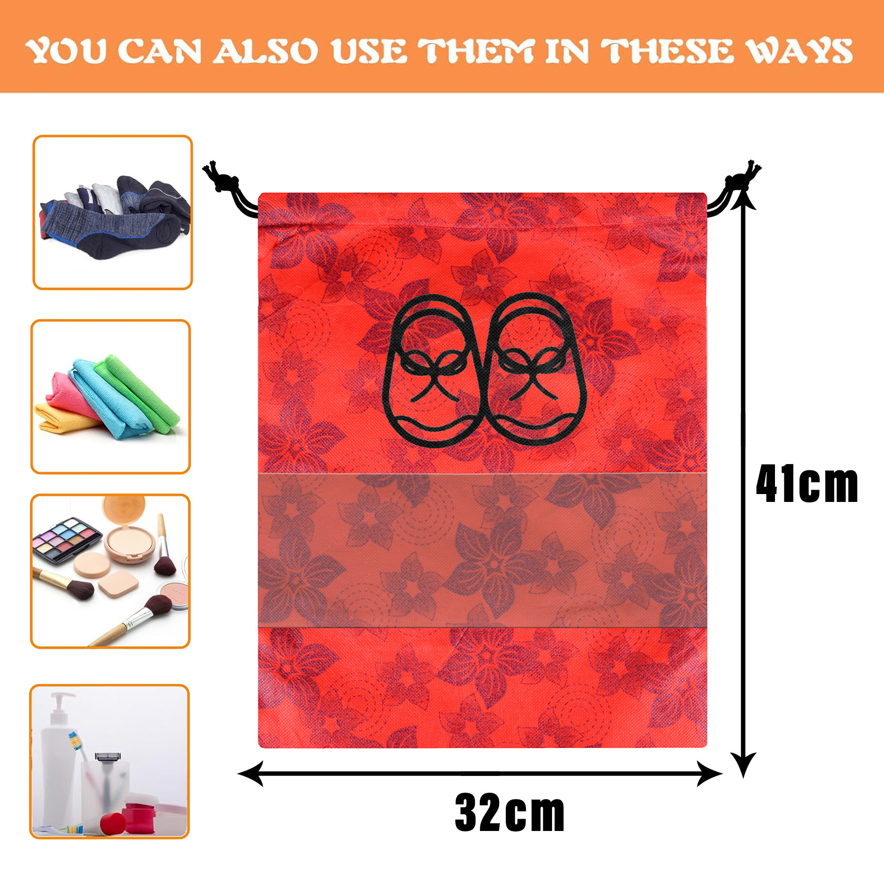 Kuber Industries Shoe Cover | Travel Shoe Storage Bags | Non-Woven Storage Bag | Shoe Cover with Drawstring | Shoe Organizer with Clear window |Multi