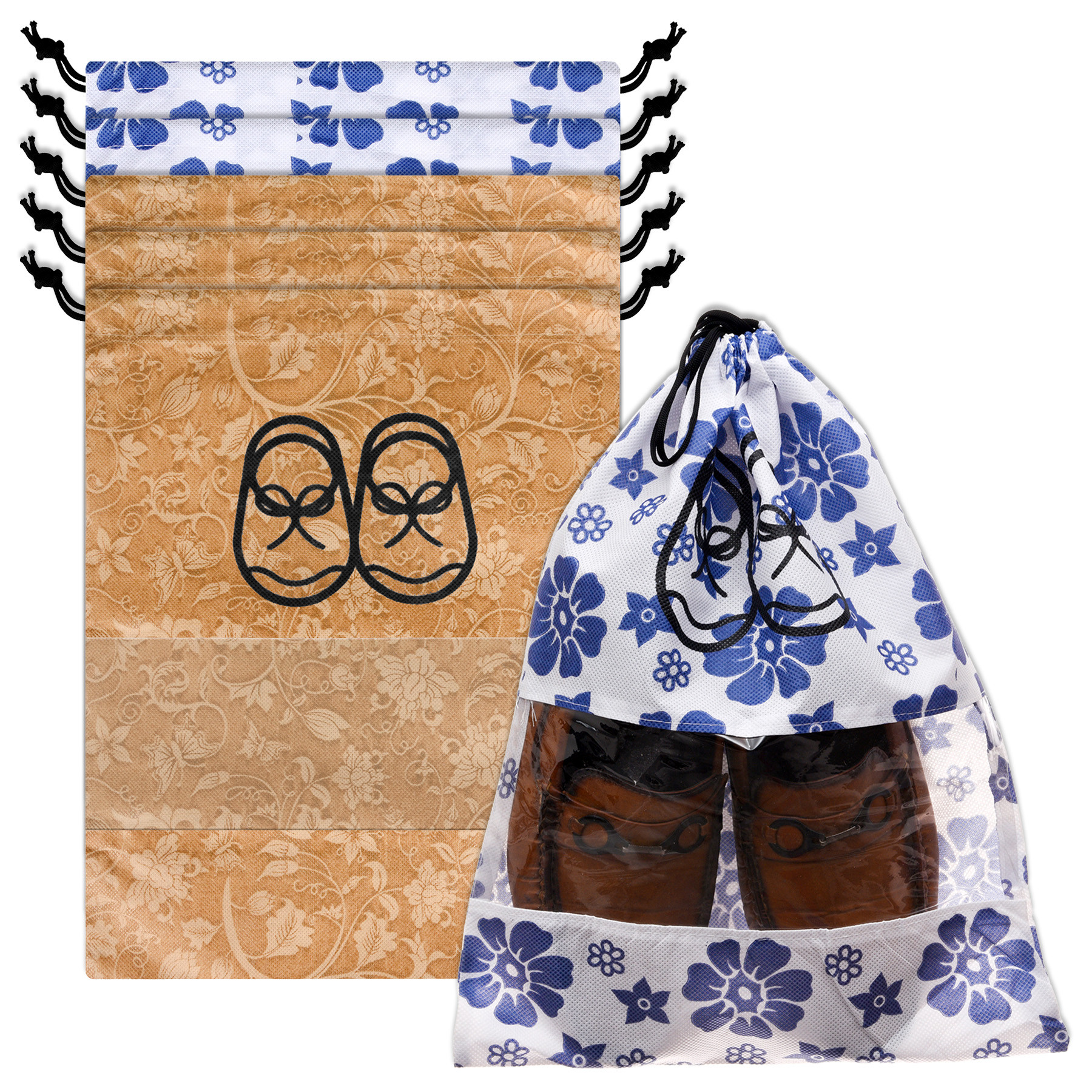 Kuber Industries Shoe Cover | Travel Shoe Storage Bags | Non-Woven Storage Bag | Shoe Cover with Drawstring | Shoe Organizer with Clear window |Multi