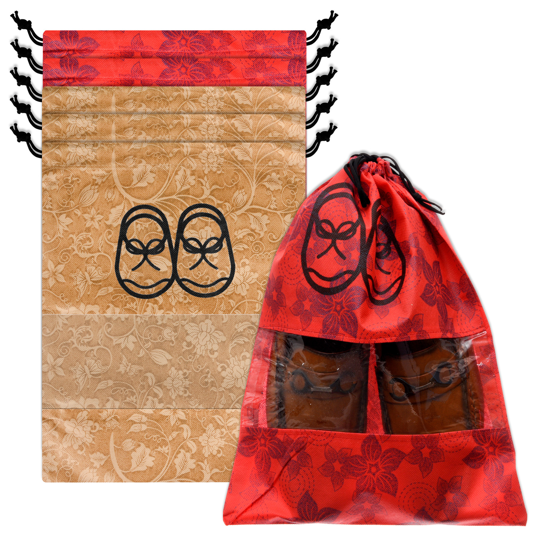 Kuber Industries Shoe Cover | Travel Shoe Storage Bags | Non-Woven Storage Bag | Shoe Cover with Drawstring | Shoe Organizer with Clear window |Multi