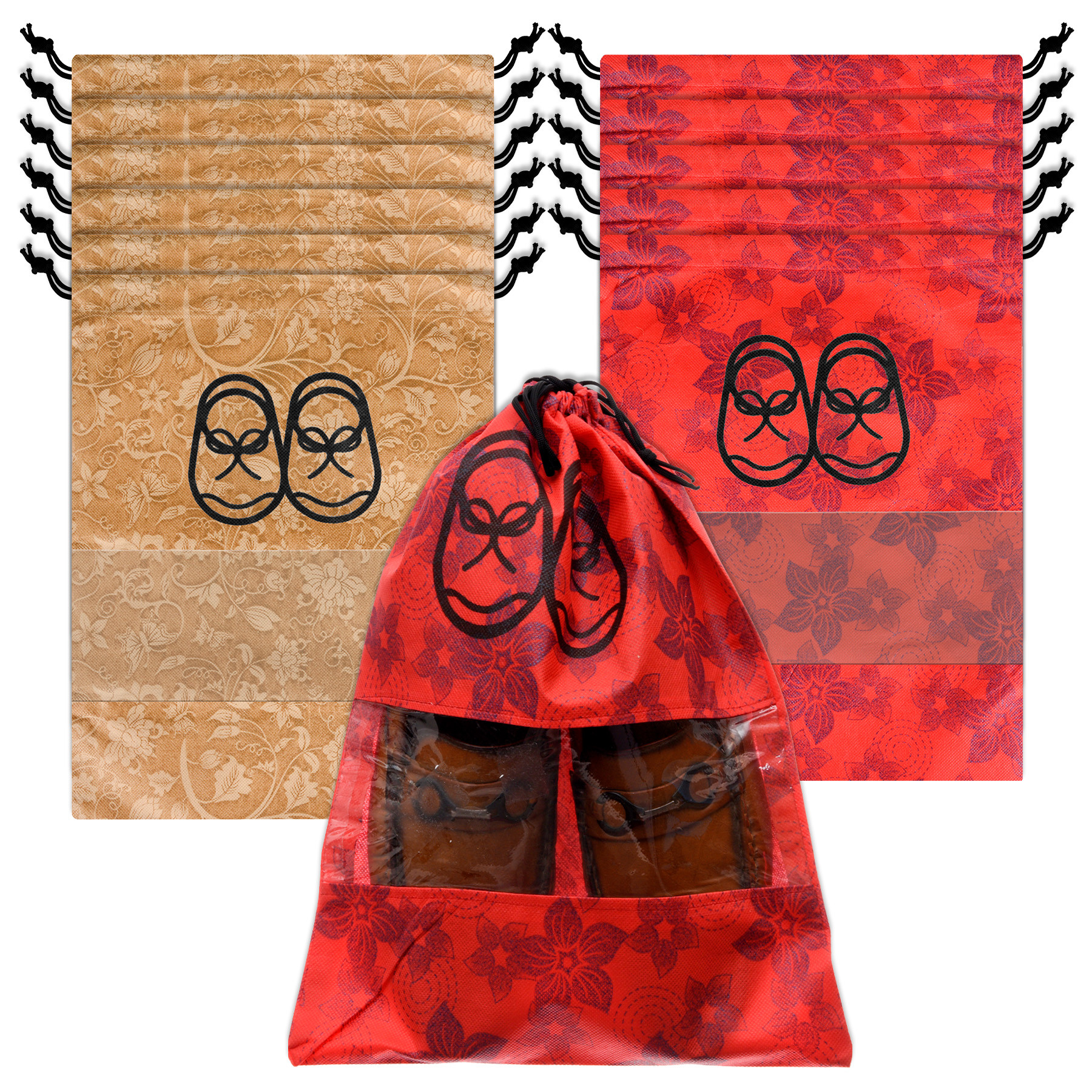Kuber Industries Shoe Cover | Travel Shoe Storage Bags | Non-Woven Storage Bag | Shoe Cover with Drawstring | Shoe Organizer with Clear window |Multi