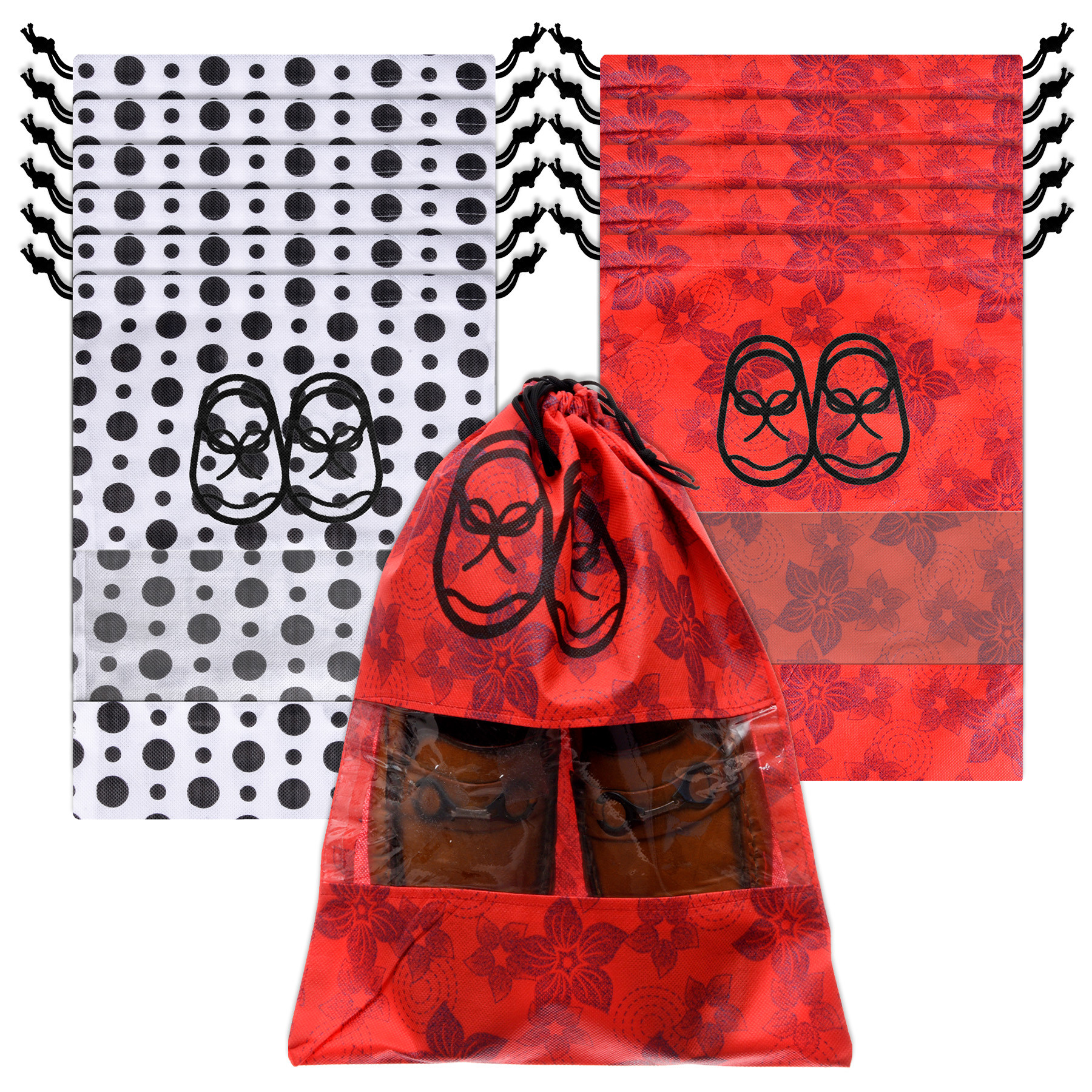 Kuber Industries Shoe Cover | Travel Shoe Storage Bags | Non-Woven Storage Bag | Shoe Cover with Drawstring | Shoe Organizer with Clear window |Multi