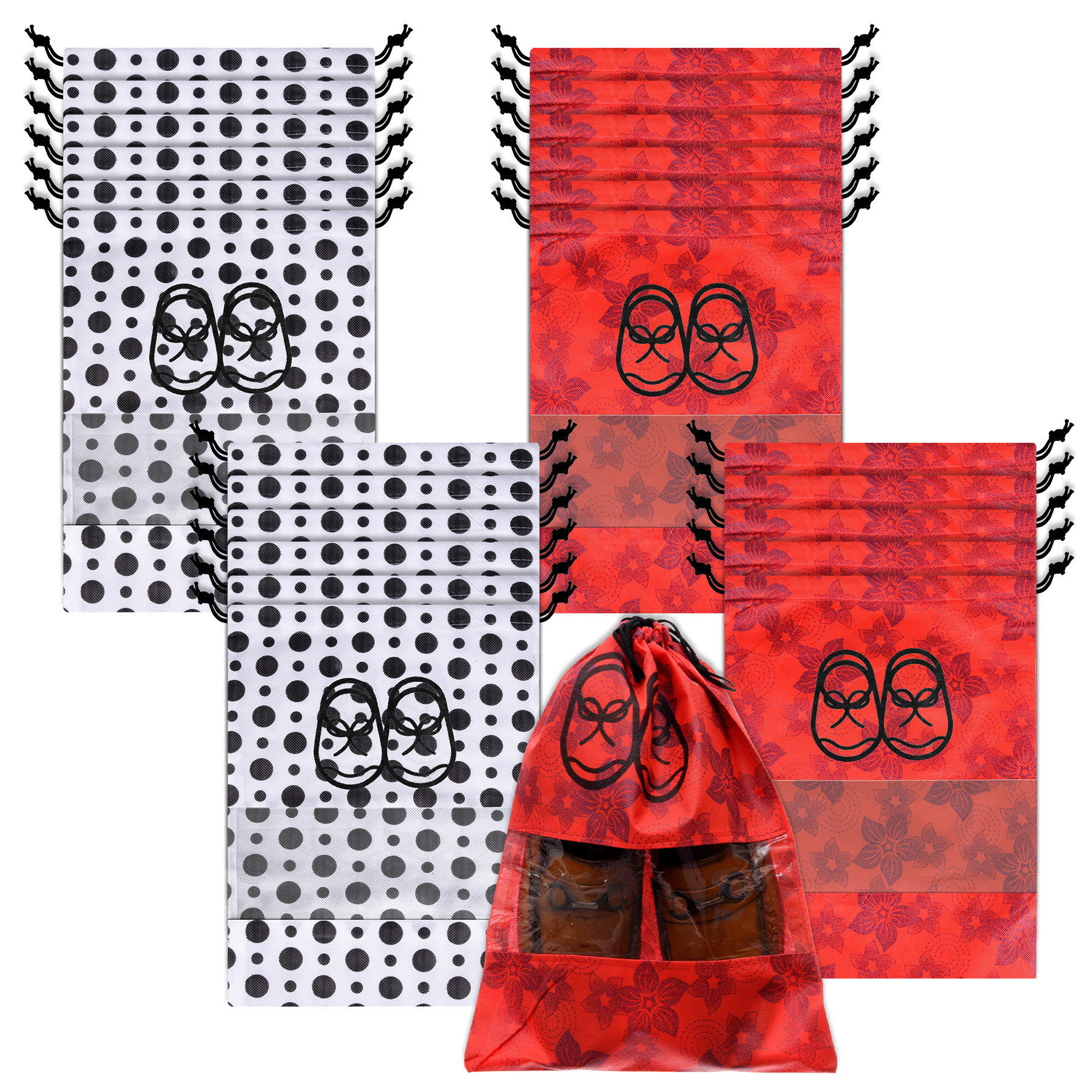 Kuber Industries Shoe Cover | Travel Shoe Storage Bags | Non-Woven Storage Bag | Shoe Cover with Drawstring | Shoe Organizer with Clear window |Multi