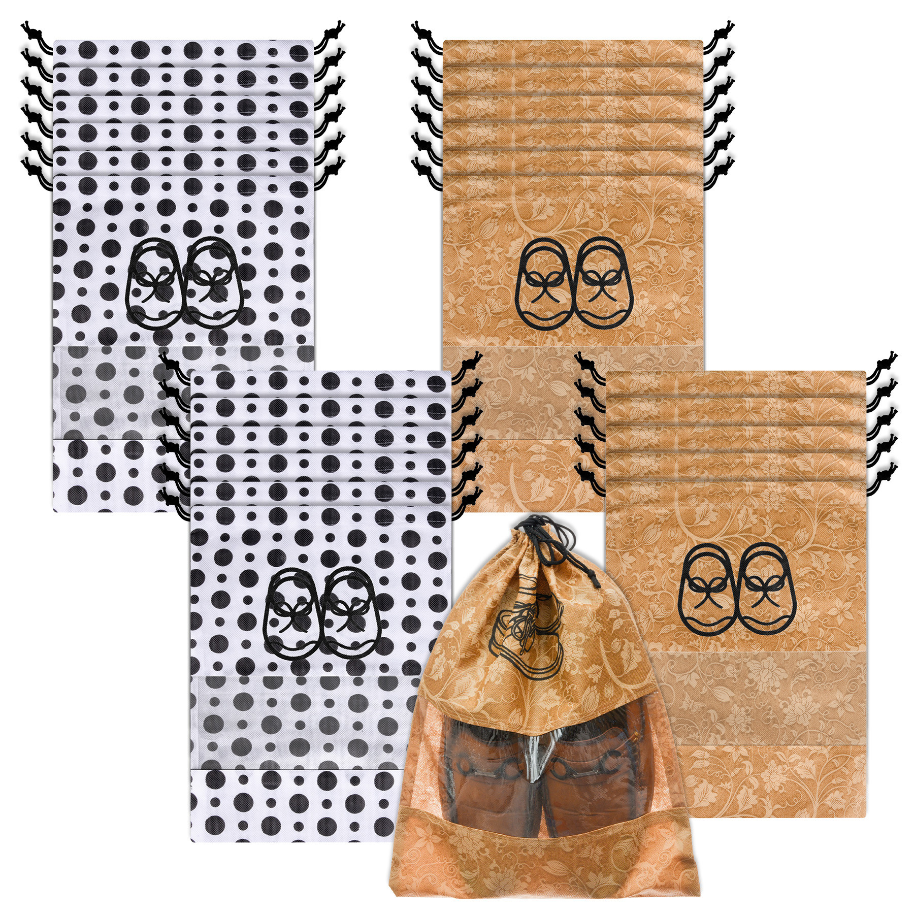 Kuber Industries Shoe Cover | Travel Shoe Storage Bags | Non-Woven Storage Bag | Shoe Cover with Drawstring | Shoe Organizer with Clear window |Multi