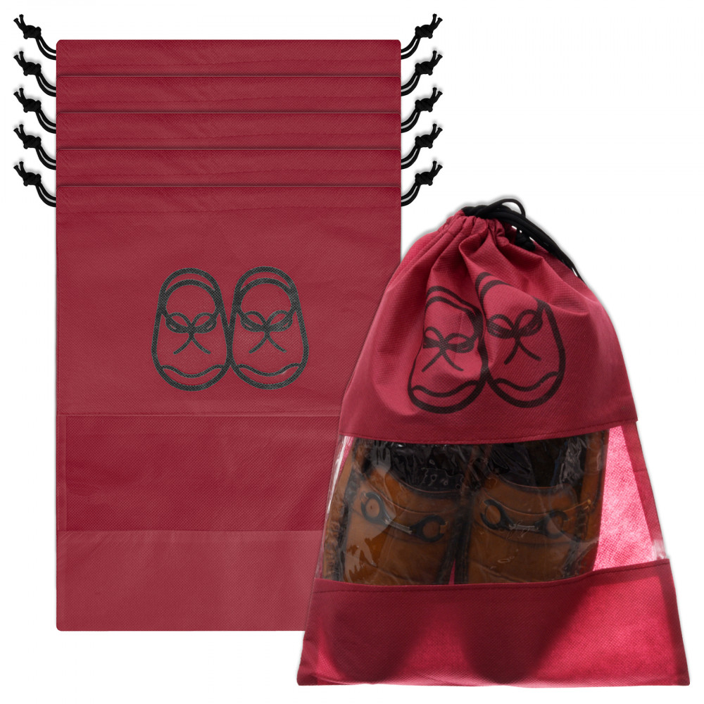 Kuber Industries Shoe Cover | Travel Shoe Storage Bags | Non-Woven Storage Bag | Shoe Cover with Drawstring | Shoe Organizer with Clear window | Plain |Maroon