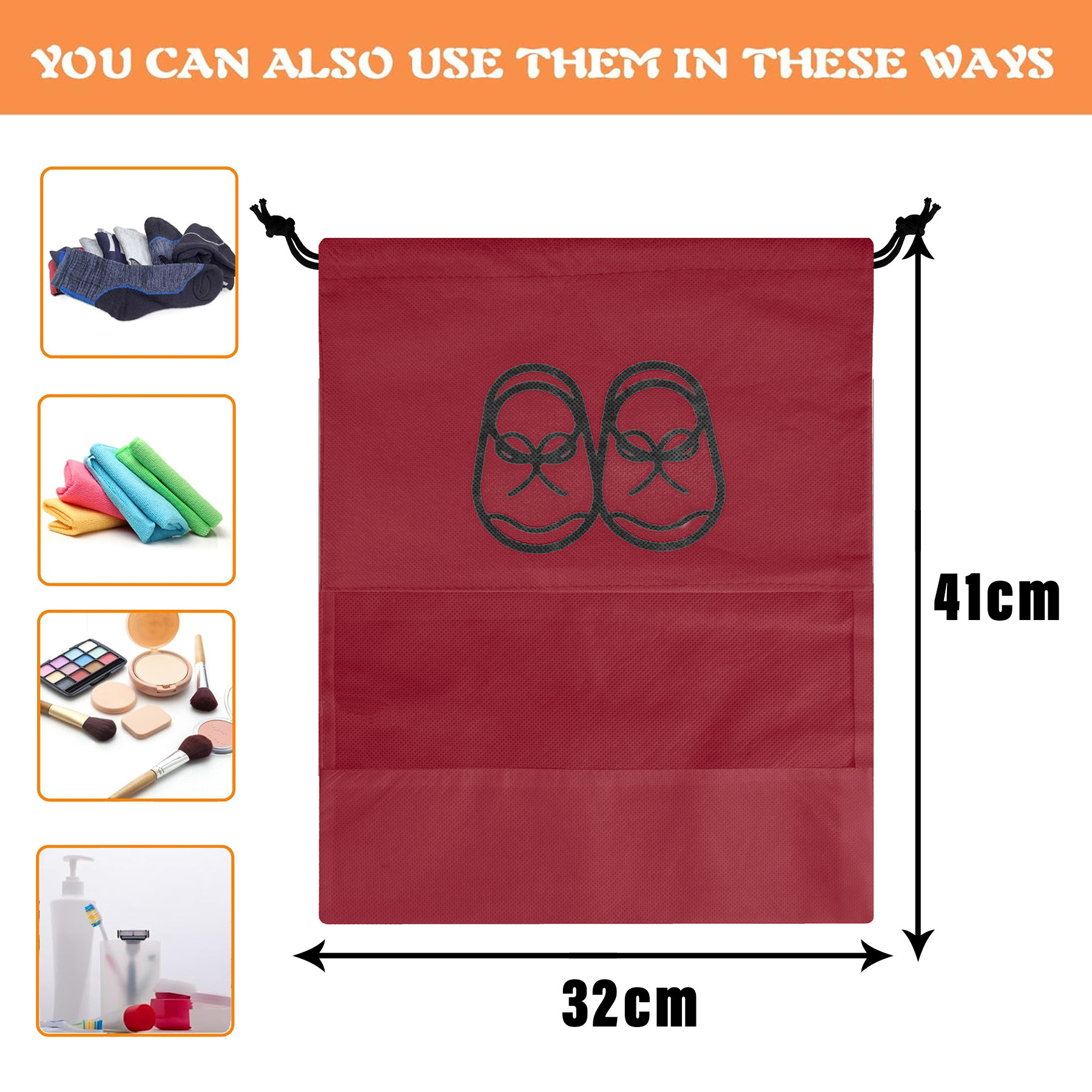 Kuber Industries Shoe Cover | Travel Shoe Storage Bags | Non-Woven Storage Bag | Shoe Cover with Drawstring | Shoe Organizer with Clear window | Plain |Maroon
