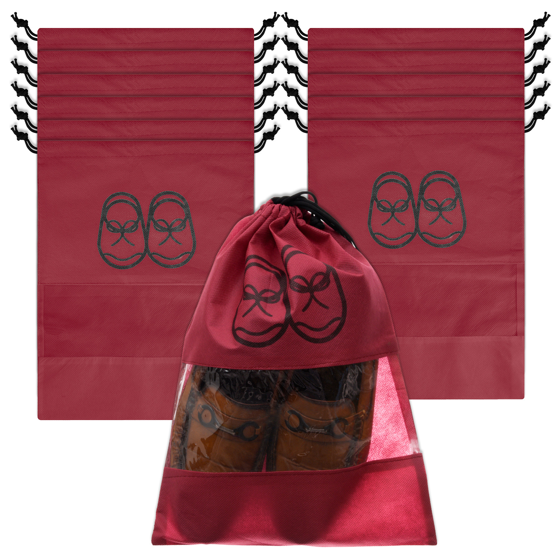 Kuber Industries Shoe Cover | Travel Shoe Storage Bags | Non-Woven Storage Bag | Shoe Cover with Drawstring | Shoe Organizer with Clear window | Plain |Maroon