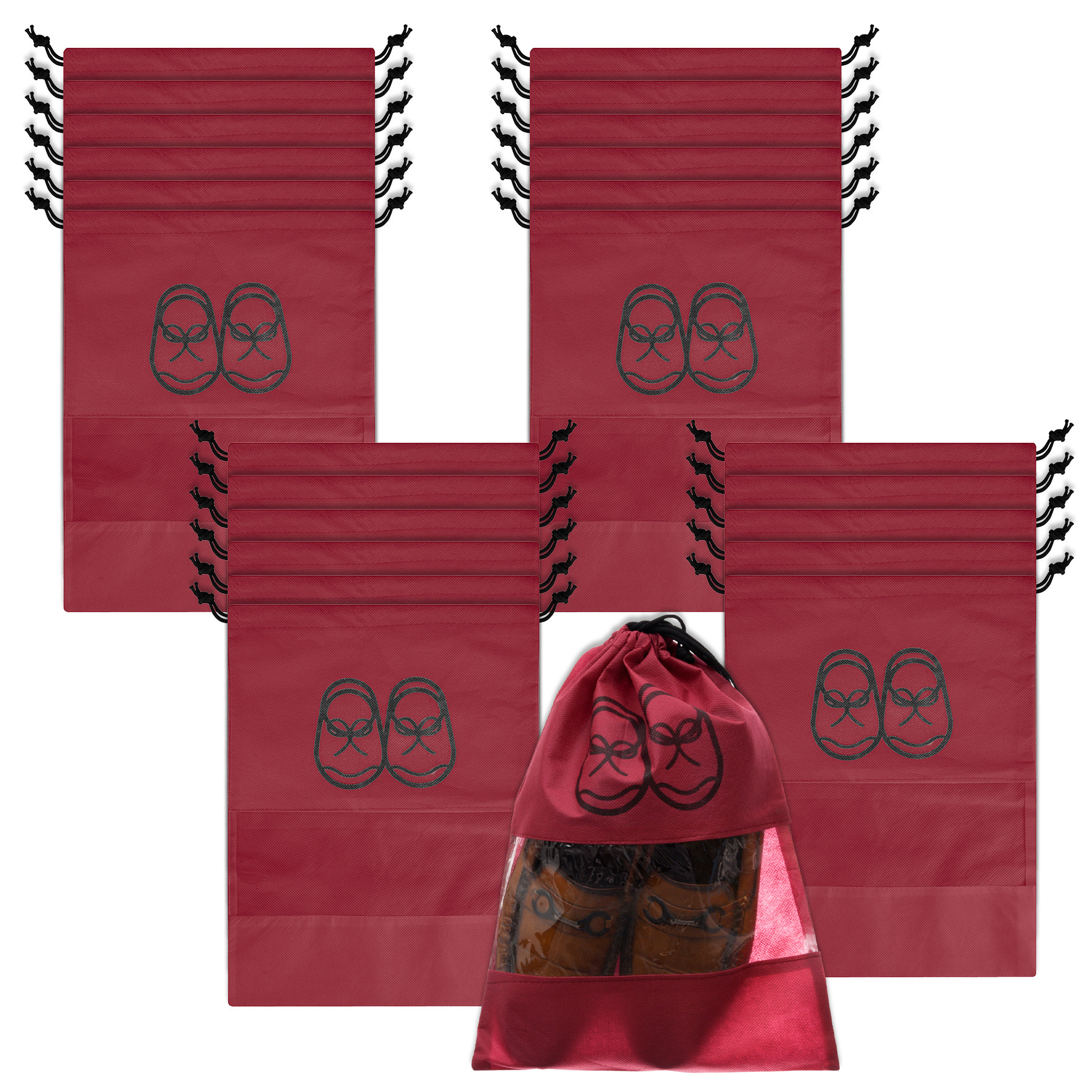 Kuber Industries Shoe Cover | Travel Shoe Storage Bags | Non-Woven Storage Bag | Shoe Cover with Drawstring | Shoe Organizer with Clear window | Plain |Maroon