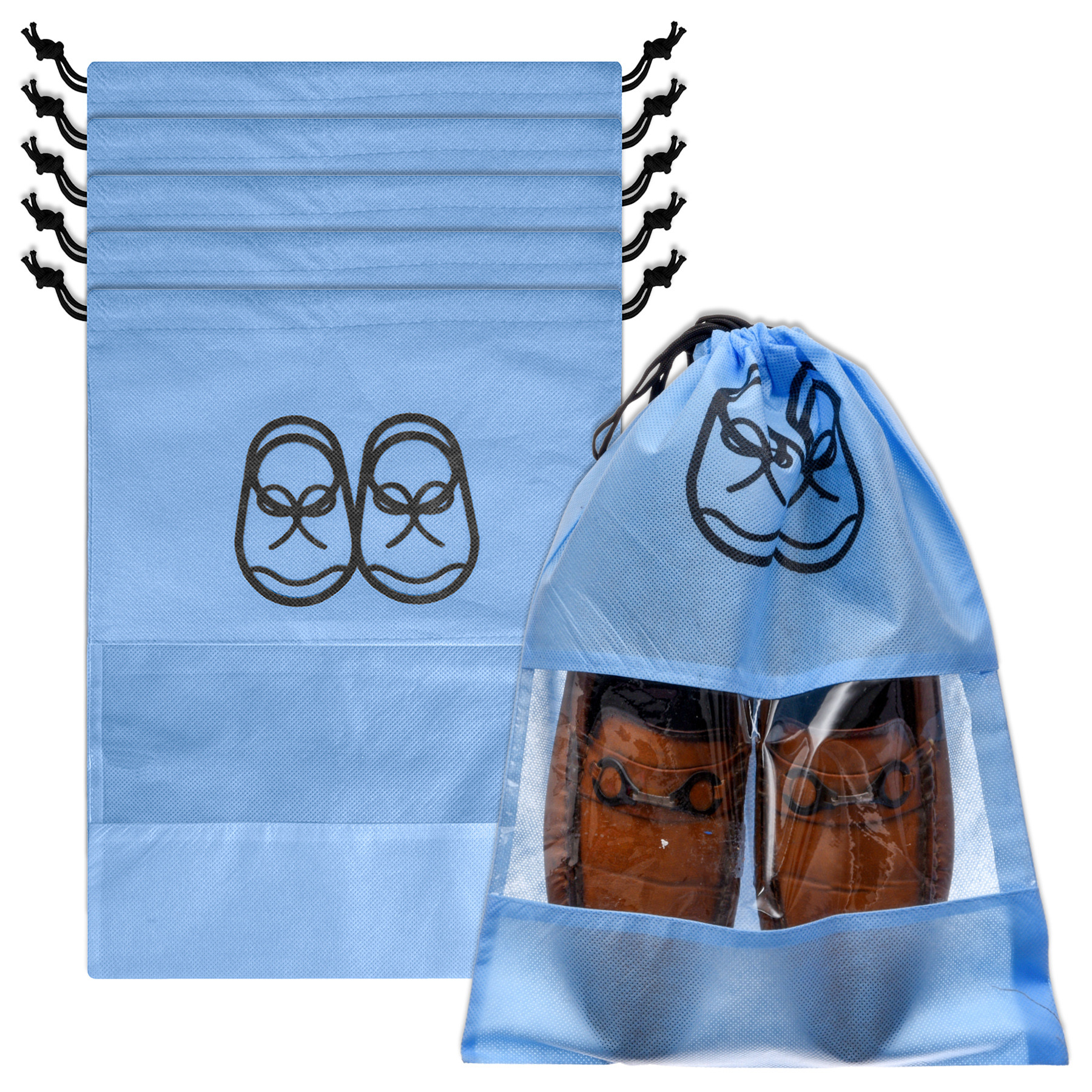 Kuber Industries Shoe Cover | Travel Shoe Storage Bags | Non-Woven Storage Bag | Shoe Cover with Drawstring | Shoe Organizer with Clear window | Plain |Sky Blue