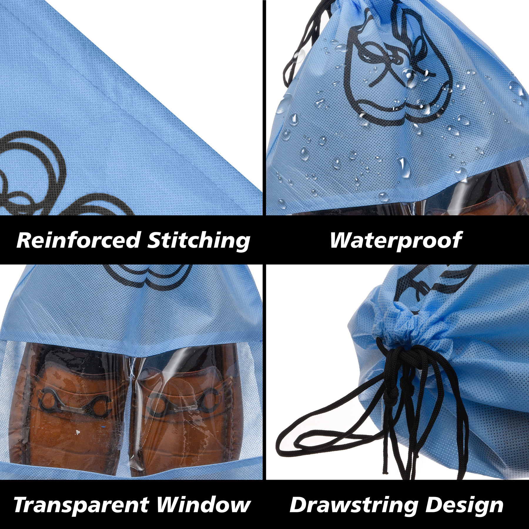 Kuber Industries Shoe Cover | Travel Shoe Storage Bags | Non-Woven Storage Bag | Shoe Cover with Drawstring | Shoe Organizer with Clear window | Plain |Sky Blue