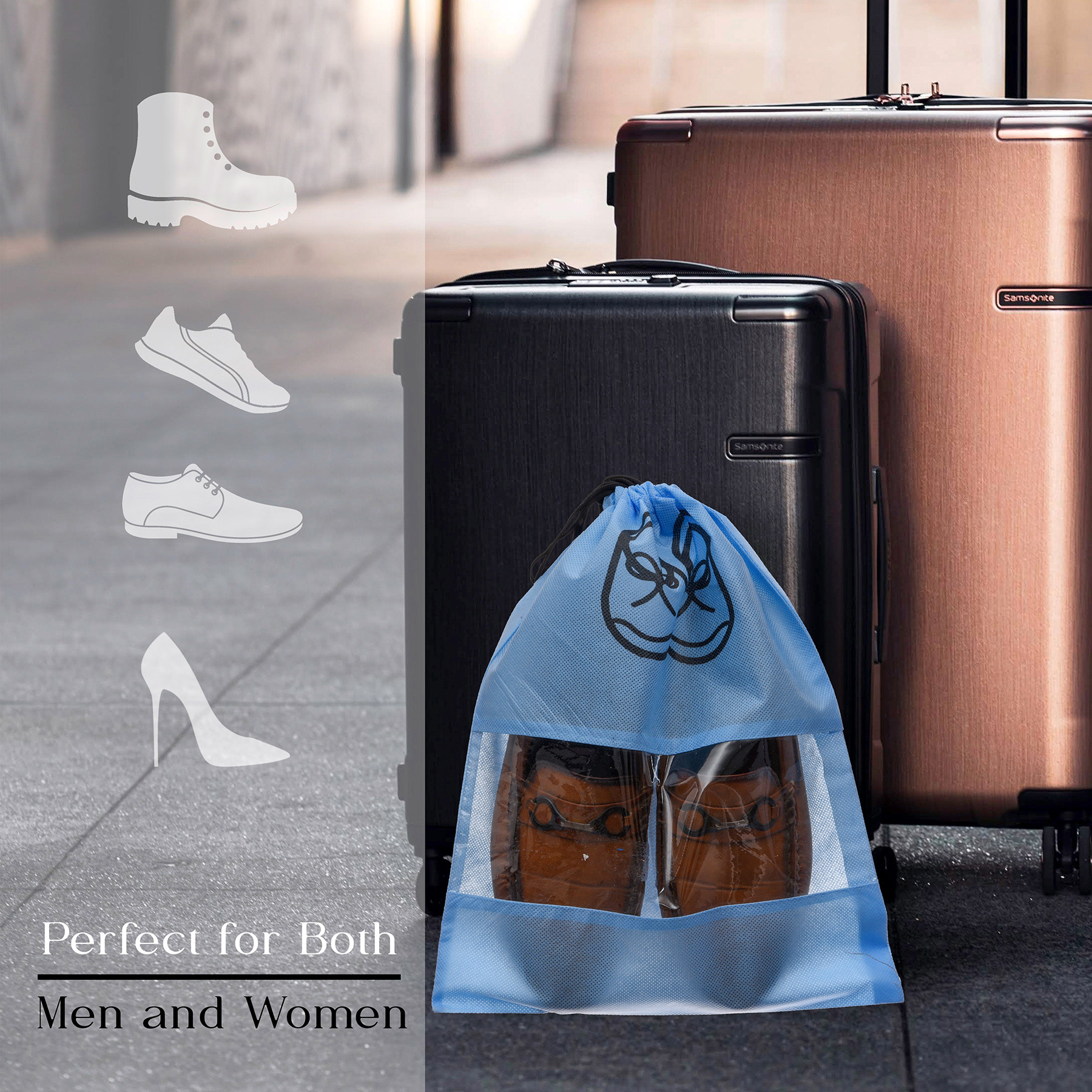Kuber Industries Shoe Cover | Travel Shoe Storage Bags | Non-Woven Storage Bag | Shoe Cover with Drawstring | Shoe Organizer with Clear window | Plain |Sky Blue
