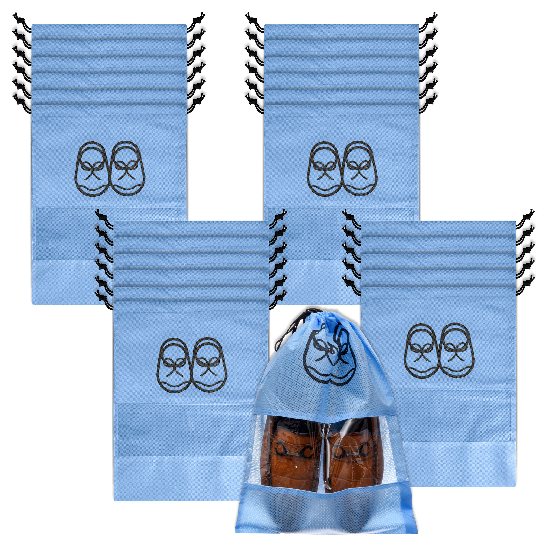 Kuber Industries Shoe Cover | Travel Shoe Storage Bags | Non-Woven Storage Bag | Shoe Cover with Drawstring | Shoe Organizer with Clear window | Plain |Sky Blue