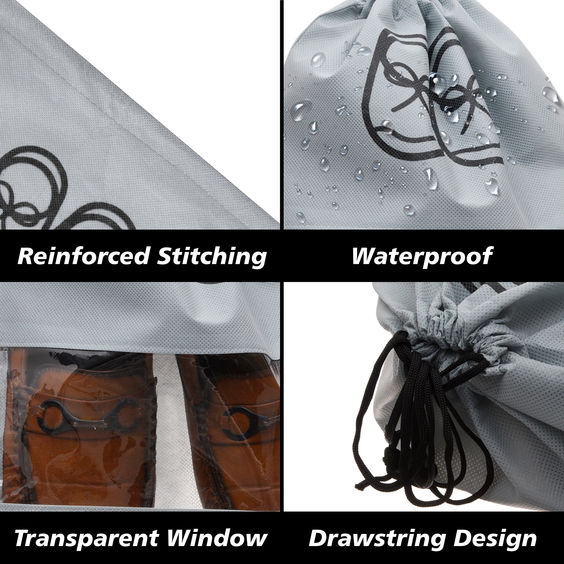 Kuber Industries Shoe Cover | Travel Shoe Storage Bags | Non-Woven Storage Bag | Shoe Cover with Drawstring | Shoe Organizer with Clear window | Plain | Gray