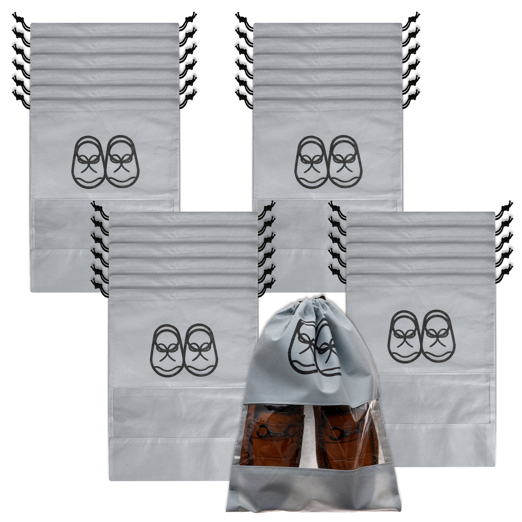 Kuber Industries Shoe Cover | Travel Shoe Storage Bags | Non-Woven Storage Bag | Shoe Cover with Drawstring | Shoe Organizer with Clear window | Plain | Gray