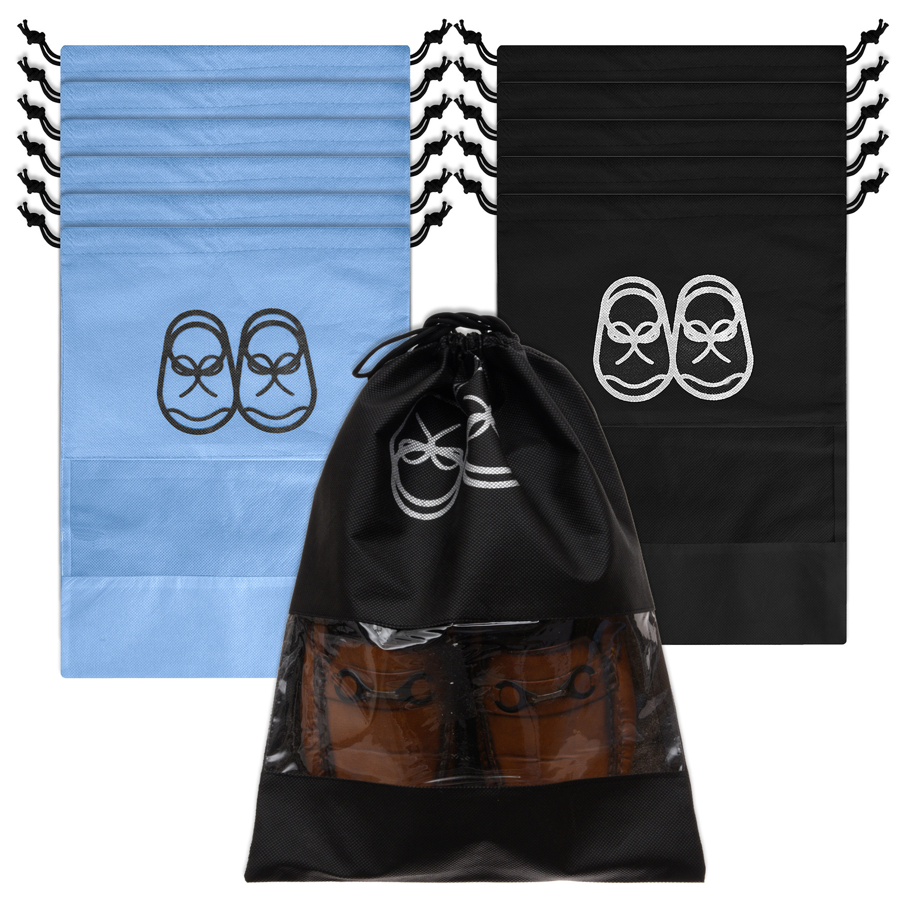 Kuber Industries Shoe Cover | Travel Shoe Storage Bags | Non-Woven Storage Bag | Shoe Cover with Drawstring | Shoe Organizer with Clear window |Multi