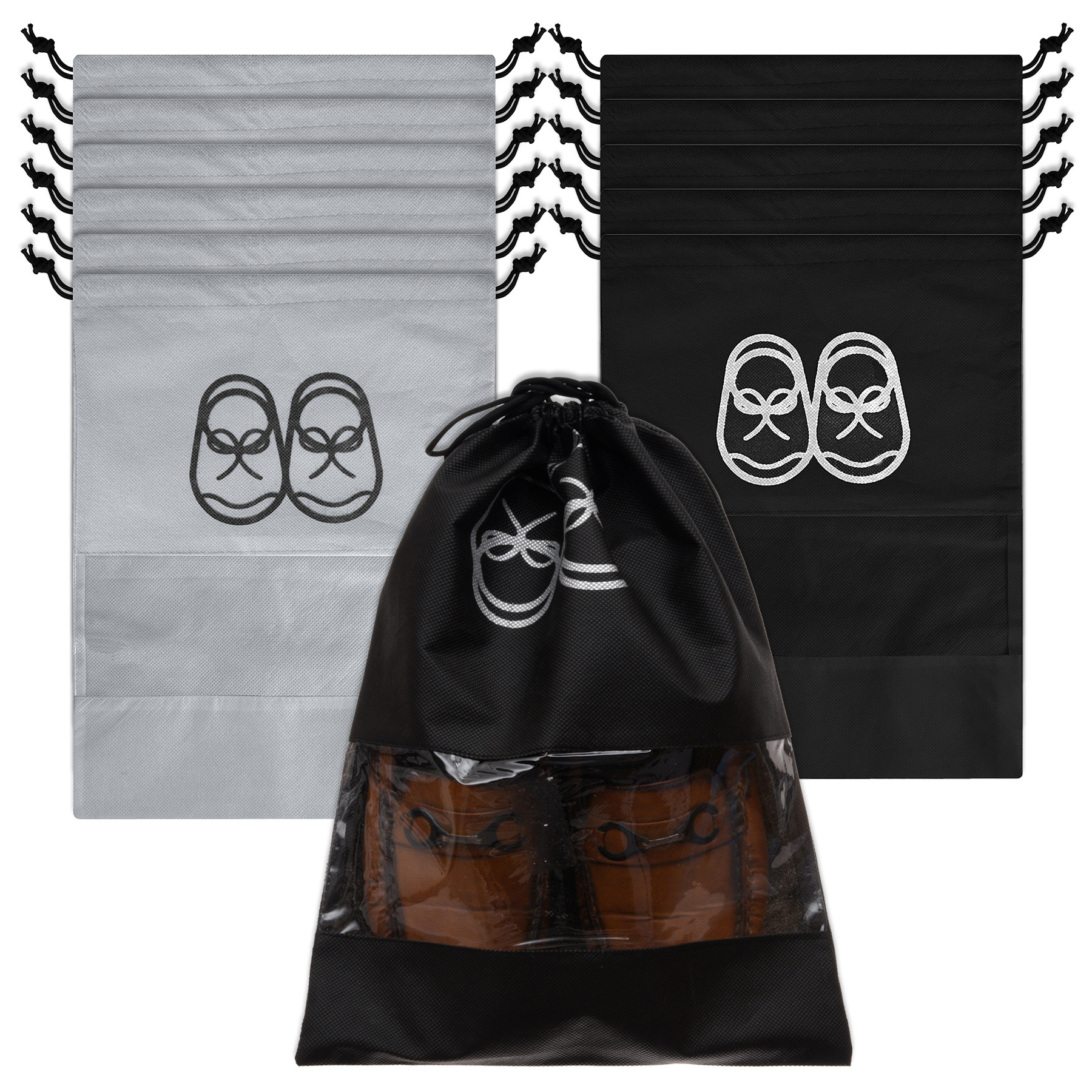 Kuber Industries Shoe Cover | Travel Shoe Storage Bags | Non-Woven Storage Bag | Shoe Cover with Drawstring | Shoe Organizer with Clear window |Multi