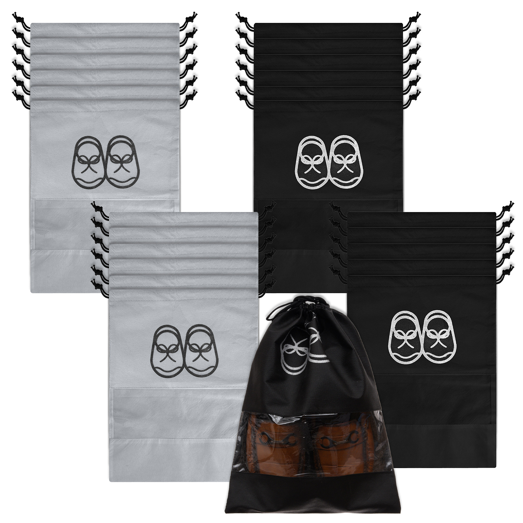 Kuber Industries Shoe Cover | Travel Shoe Storage Bags | Non-Woven Storage Bag | Shoe Cover with Drawstring | Shoe Organizer with Clear window |Multi