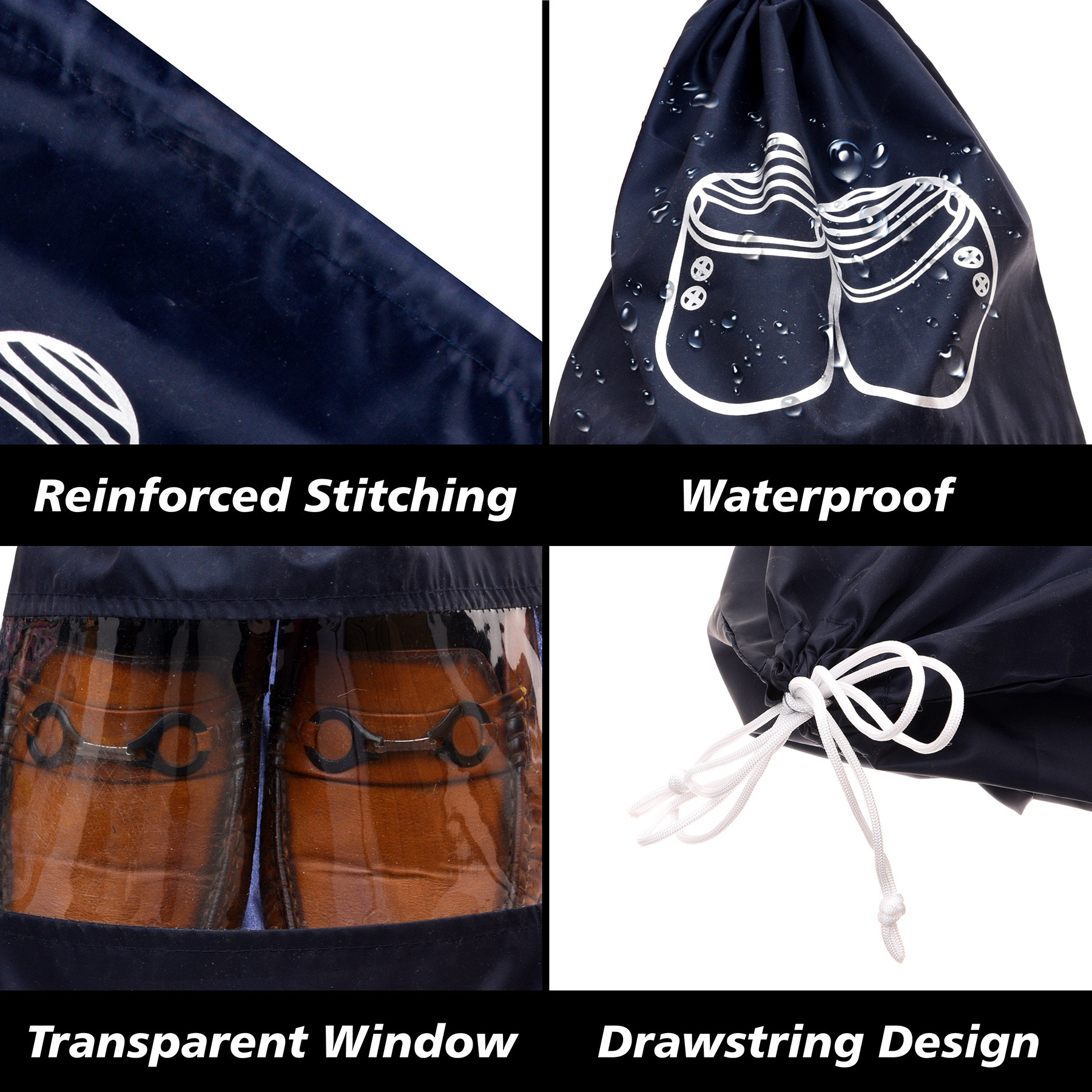 Kuber Industries Shoe Cover  Travel Shoe Storage Bags  Polyester Storage Bags  Drawstring Shoe Cover  Clear Transparent Shoe Storage Organizer  Pack of 6  Navy Blue