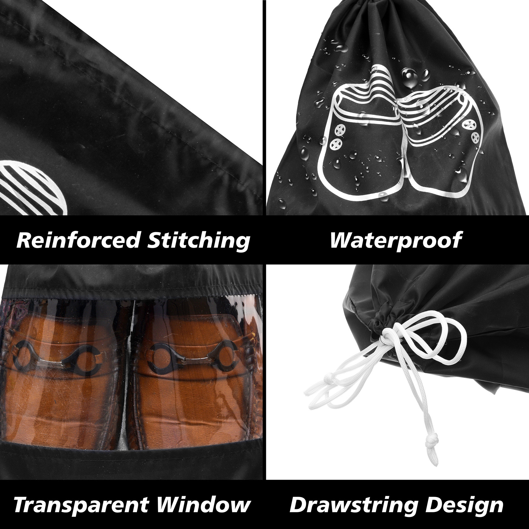 Kuber Industries Shoe Cover  Travel Shoe Storage Bags  Polyester Storage Bags  Drawstring Shoe Cover  Clear Transparent Shoe Storage Organizer  Pack of 6  Black