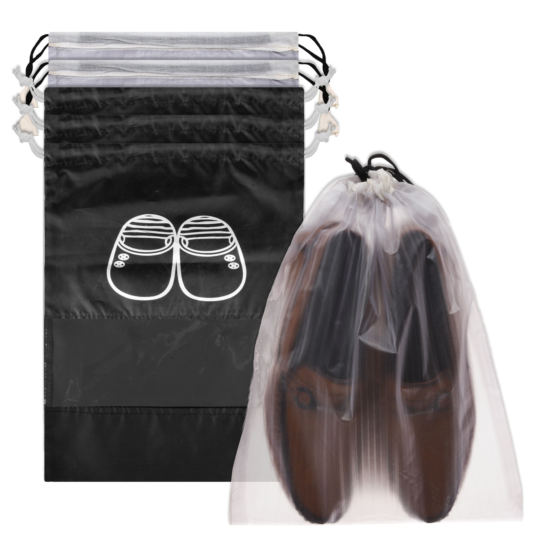 Kuber Industries Shoe Cover | Travel Shoe Storage Bags | Polyester Storage Bags | Drawstring Shoe Cover | Clear Transparent Shoe Storage Organizer |Multi