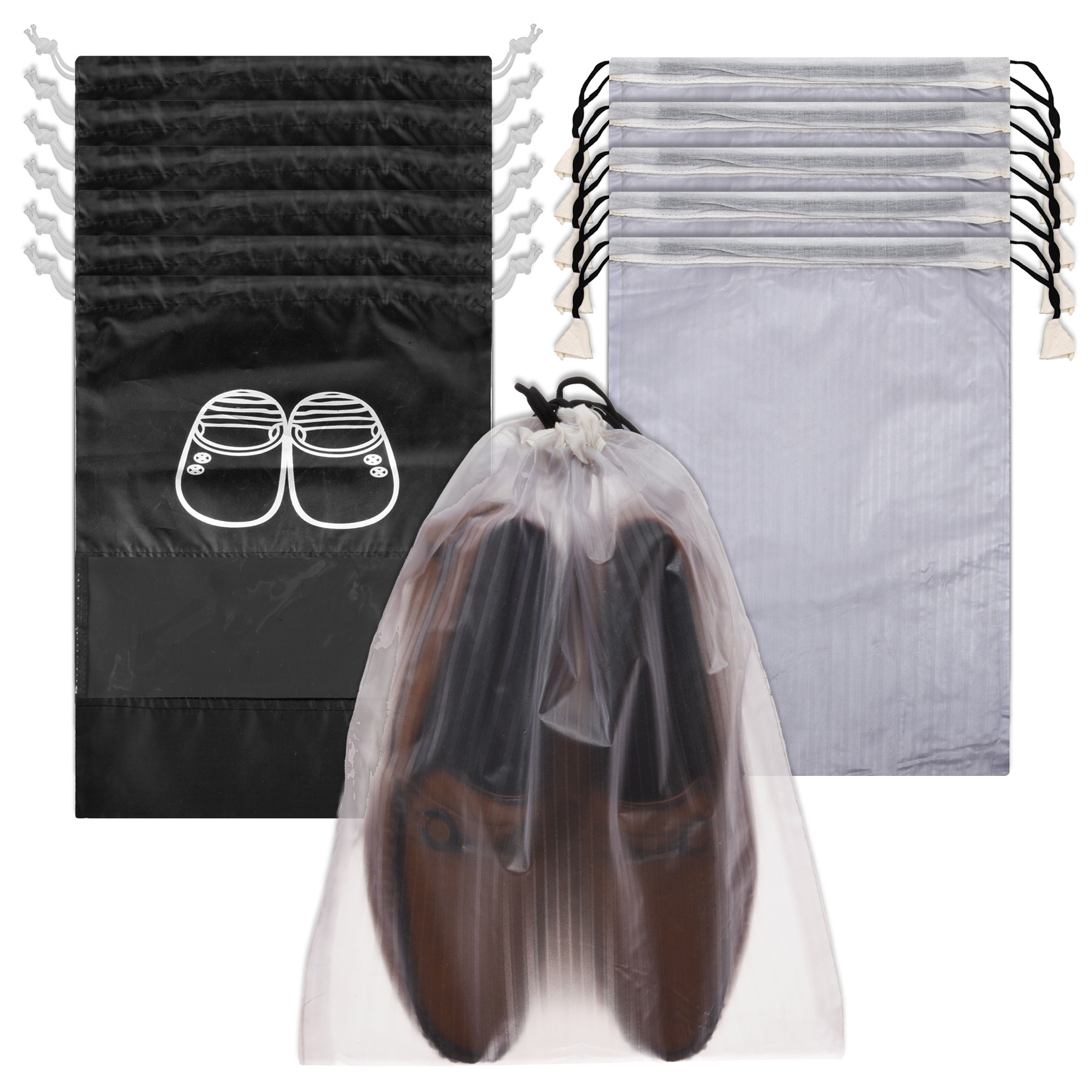Kuber Industries Shoe Cover | Travel Shoe Storage Bags | Polyester Storage Bags | Drawstring Shoe Cover | Clear Transparent Shoe Storage Organizer |Multi